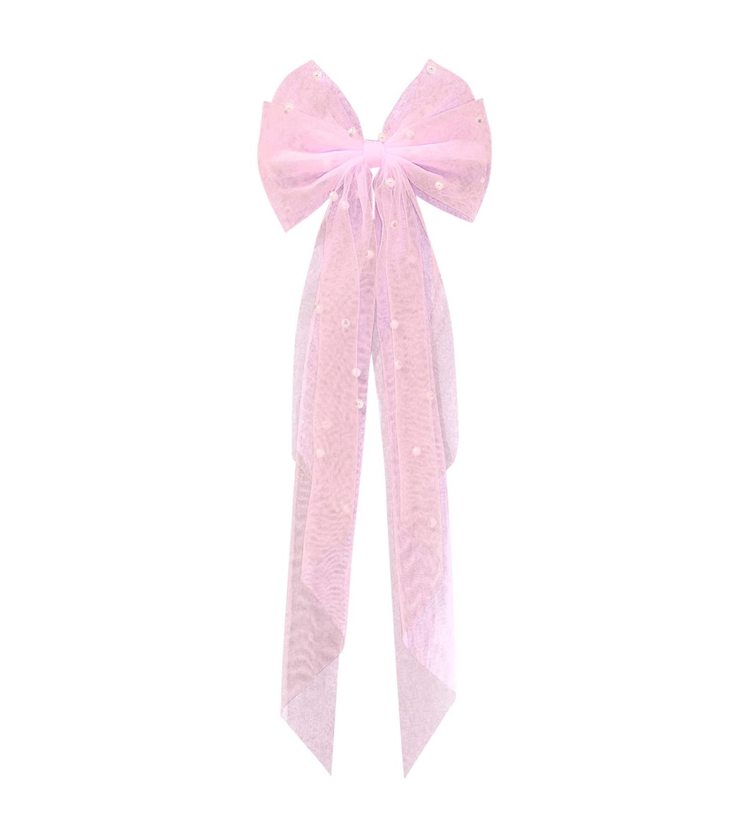 Pink Pearl Bow Veil Hair Clip for Women and Girls | Tulle Bridal Hair Accessory - Buy Online on GoSupps.com