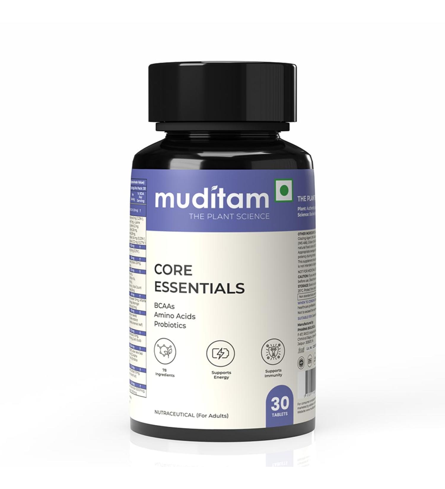 Muditam Ayurveda Core Essentials 60 Tablets | Daily Herbal & Multivitamin Supplement | Ayurvedic Inspired Formula | General Wellness & Lifestyle Support (1) - Buy Online on GoSupps.com