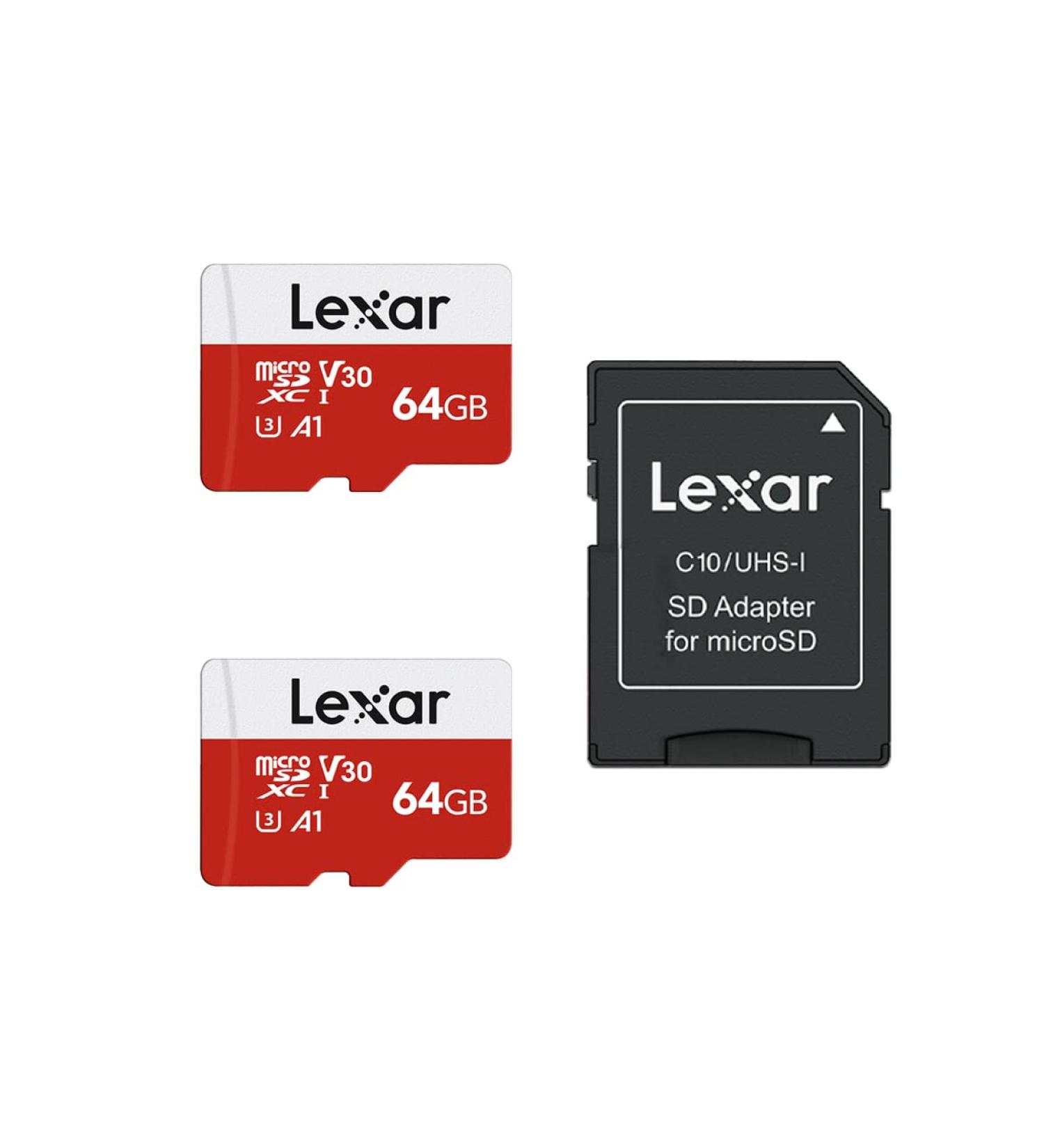 Lexar 64GB Micro SD Card 2 Pack - UHS-I Flash Memory Card with Adapter | Up to 100MB/s, Class 10, V30, A1 | High Speed TF Card (2 Cards + 1 Adapter) - Buy Online on GoSupps.com