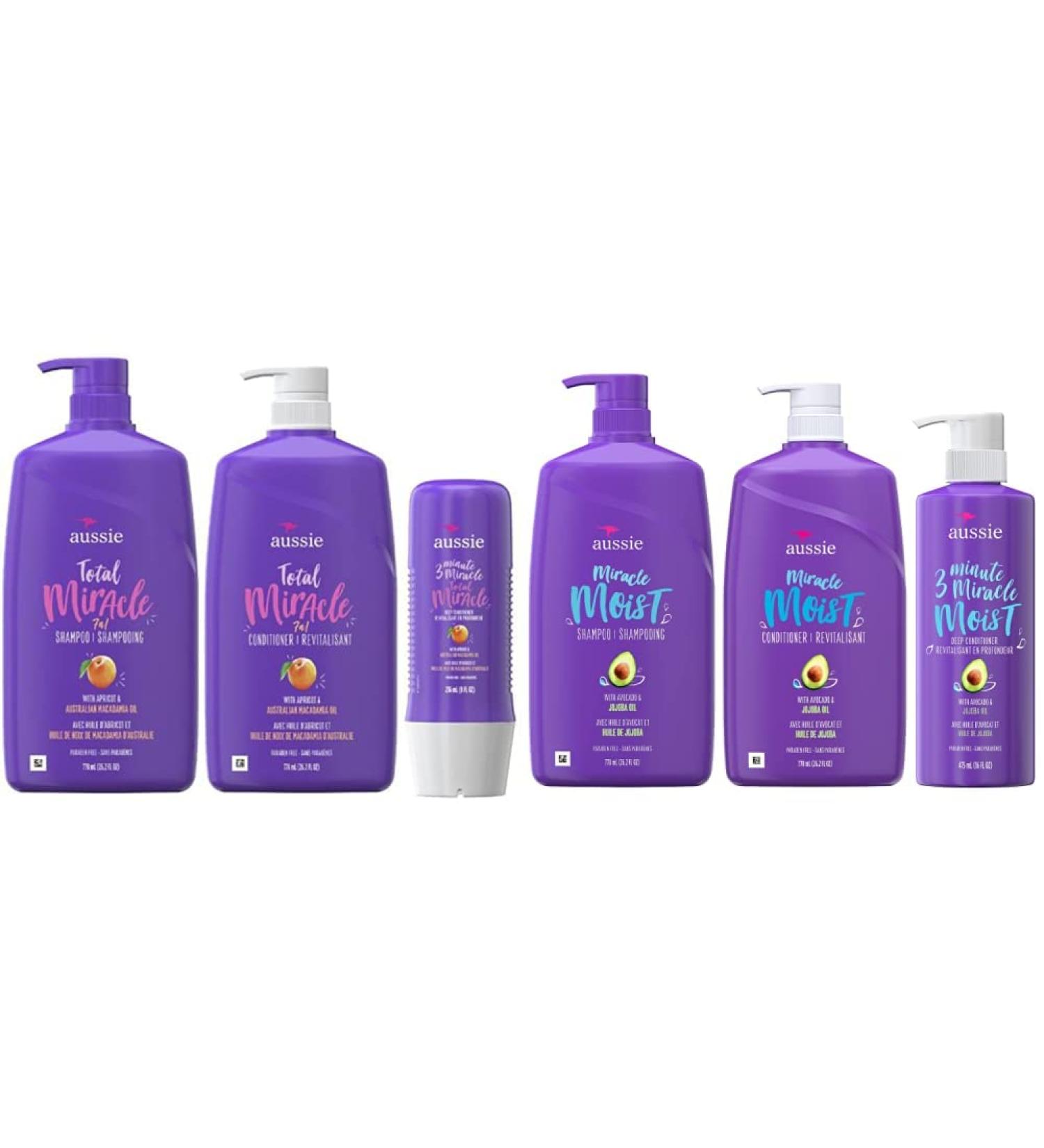 Aussie Total Miracle Shampoo Conditioner 3 Minute Miracle Treatment + Miracle Moist Shampoo and Conditioner Bundle - Buy Online on GoSupps.com