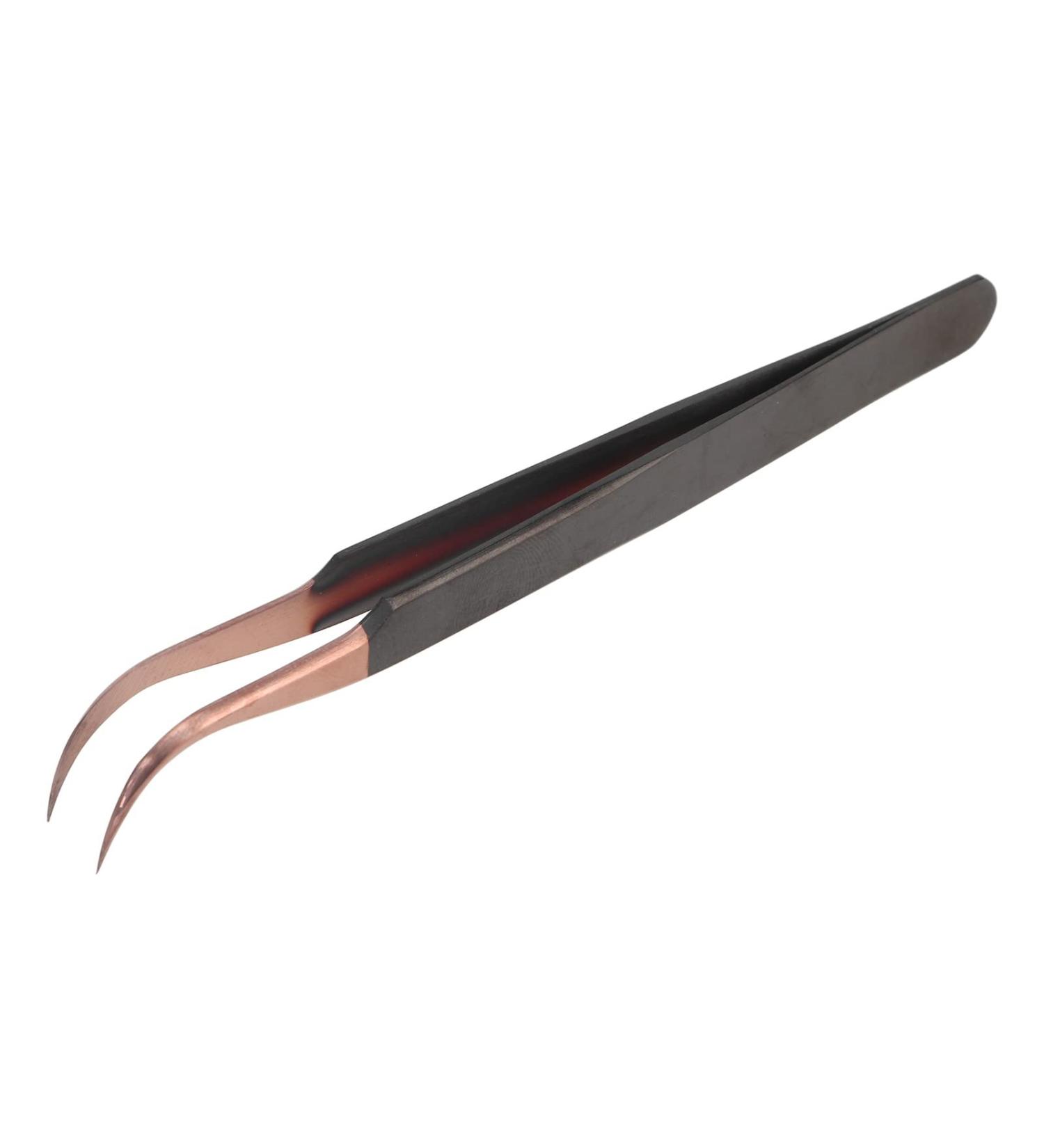 Stainless Steel Rose Gold Curved Tweezers for Eyelash Extensions | Precision False Eyelash Application - Buy Online on GoSupps.com