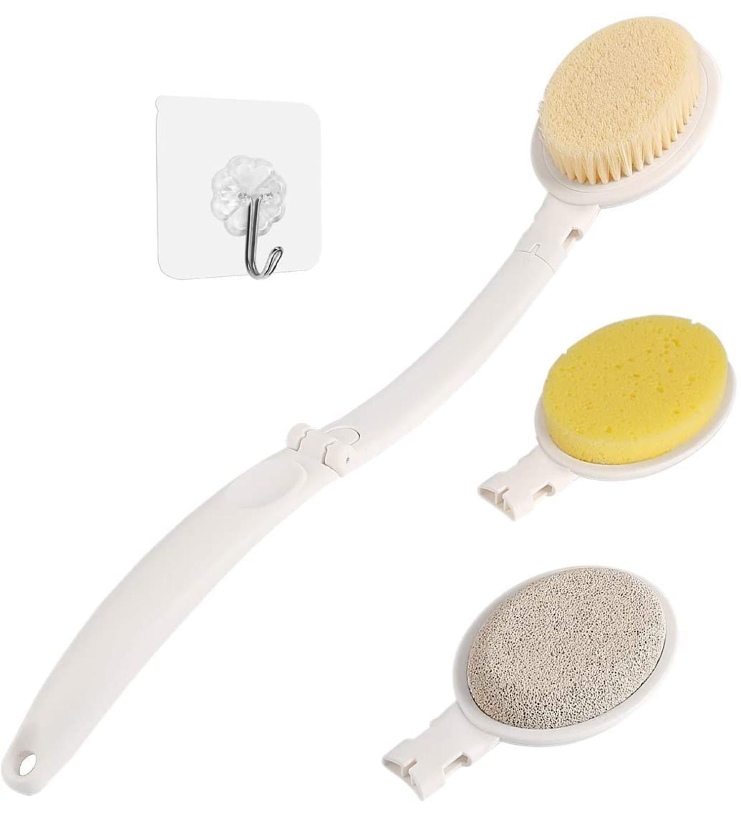 LFJ 3-in-1 Back Bath Brush Set - Long Handle Body Brush, Bath Sponge, Pumice - Gentle Exfoliation for Improved Skin Health - Men and Women - Nylon Soft Brush - Buy Online on GoSupps.com
