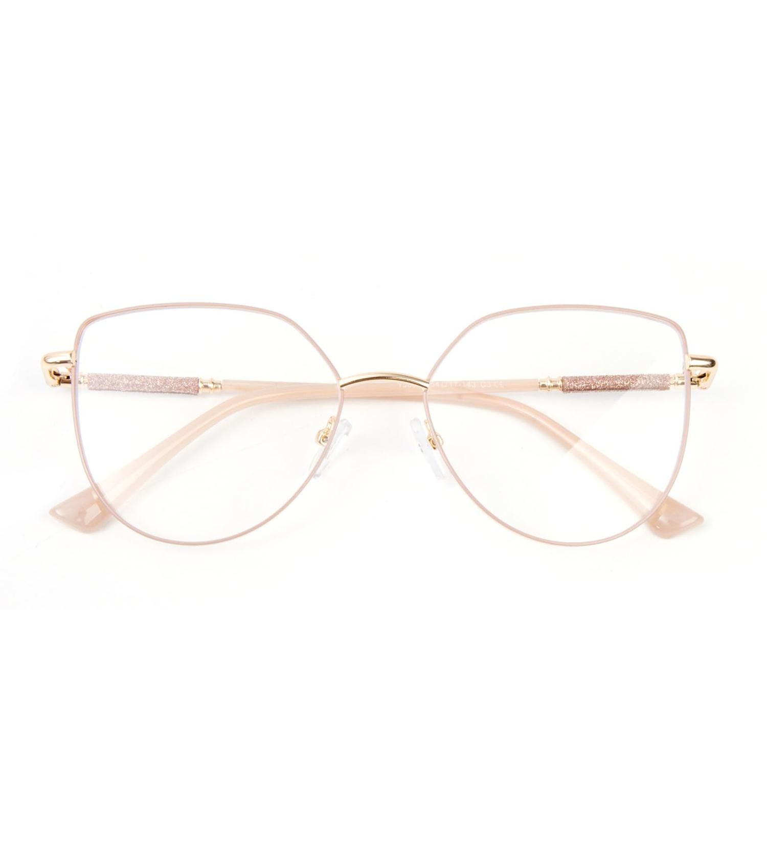 Shop Okh Blue Light Filter Cat Eye Glasses for Women - Anti-Glare Metal Frames with Bling Decoration - Perfect for Gaming & Reading in Gold/Kahki - Buy Online on GoSupps.com