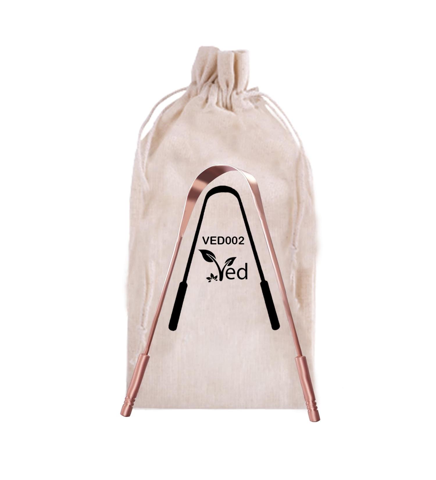 Ved Tongue Scraper - 100% Pure Copper Natural Tongue Cleaner with Eco-Friendly Travel Bag | Comfortable Handle for Optimal Oral Hygiene - Buy Online on GoSupps.com