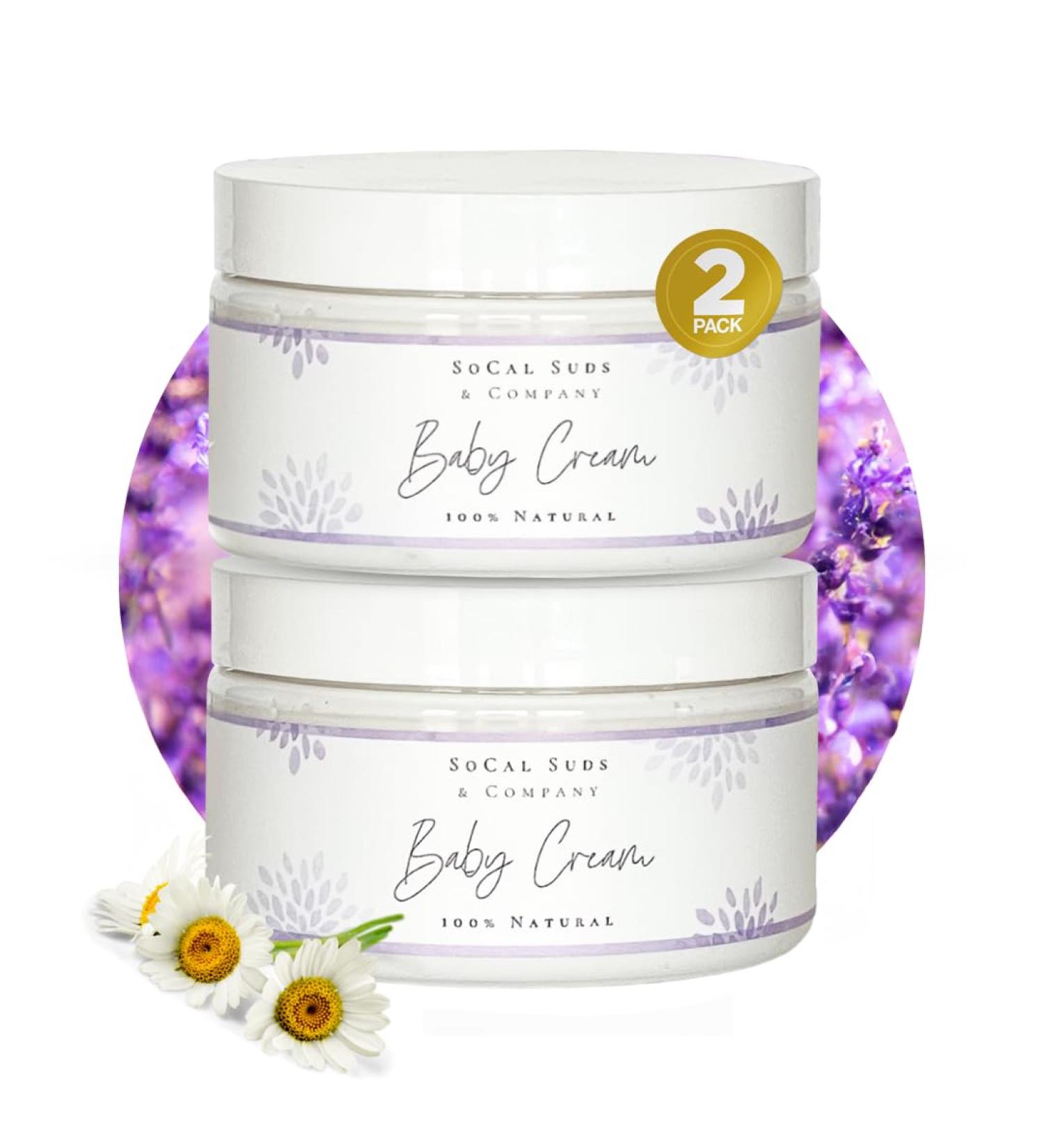 SoCal Suds & Company Natural & Organic Baby Cream - 2-Pack 4oz - Gentle Moisturizer for Sensitive Skin Nourishing Aloe & Coconut Lavender & Chamomile - Buy Online on GoSupps.com
