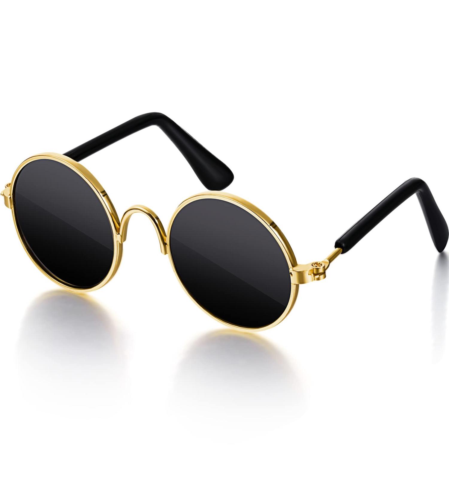 Retro Dog Sunglasses | Classic Round Pet Glasses for Cats and Dogs | Costume Accessories in Black - Buy Online on GoSupps.com