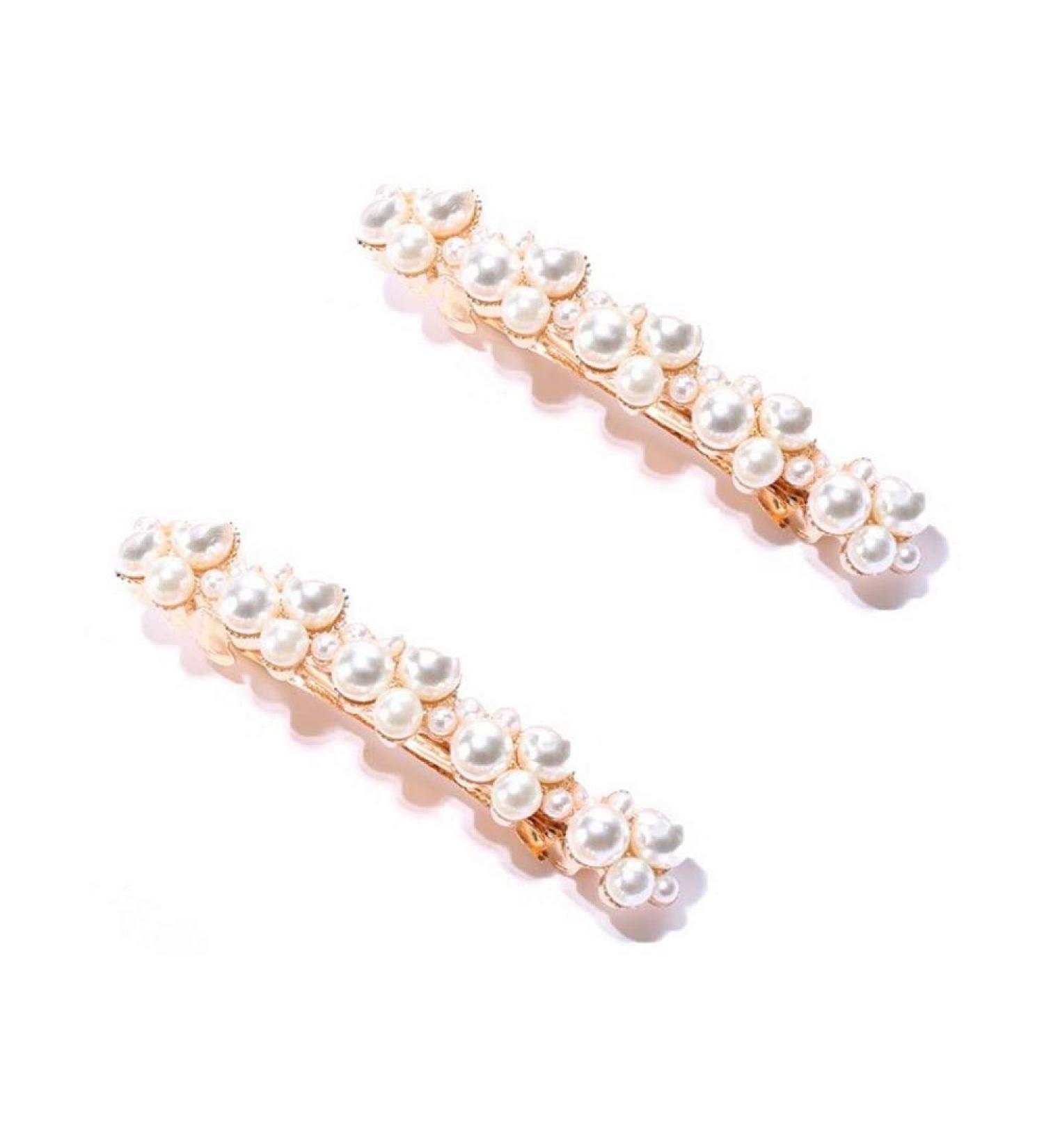2 Count Pearl Hair Clips for Women and Girls - Fashion Snap Barrettes for Party, Wedding, Daily Wear - Buy Online on GoSupps.com