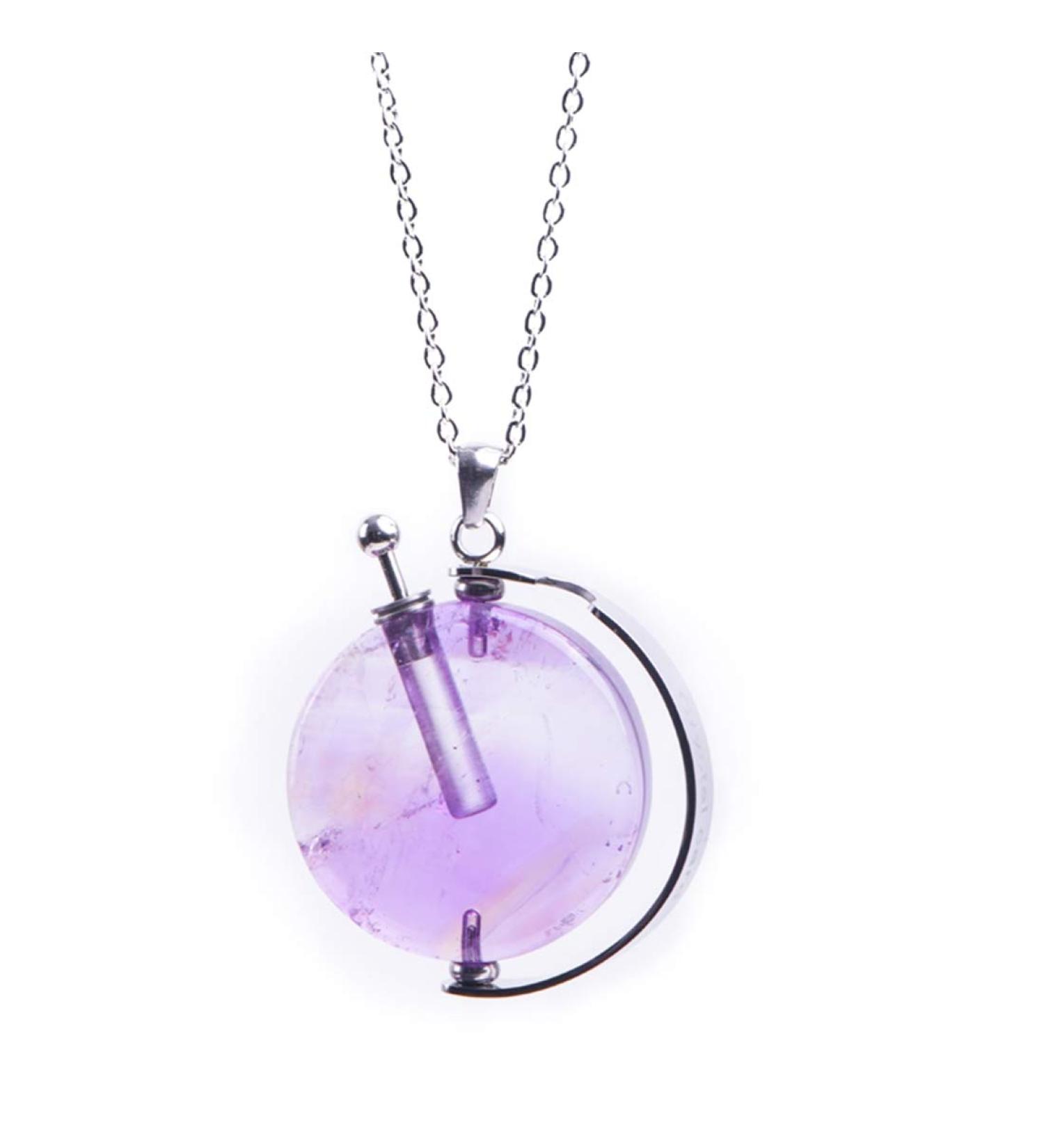 YGLINE Natural Gemstones Amethyst Silver Pendant Necklace | Long Perfume Bottle Jewelry for Stylish Women - Buy Online on GoSupps.com