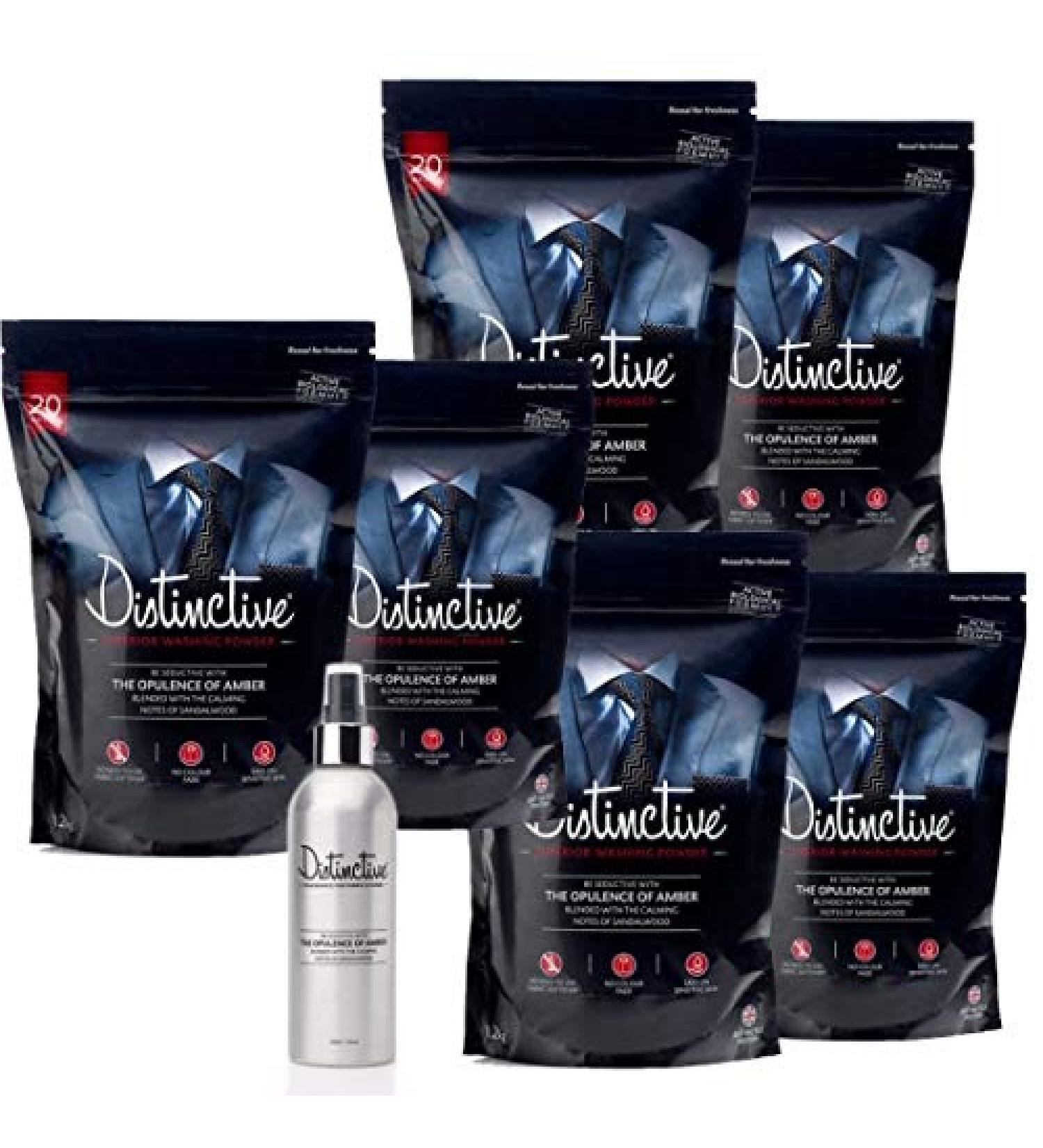 Distinctive Washing Powder Masculine fragrance - Best Biological Eco Wash Low Temperature Formula - No Fabric Softener To Buy - Pack of 6 (1.2kg) + Matching 200ml Fabric Fragrance Spray Case of 6 (1.2kg) packs Plus matching Fragrance - Buy Online on GoSupps.com