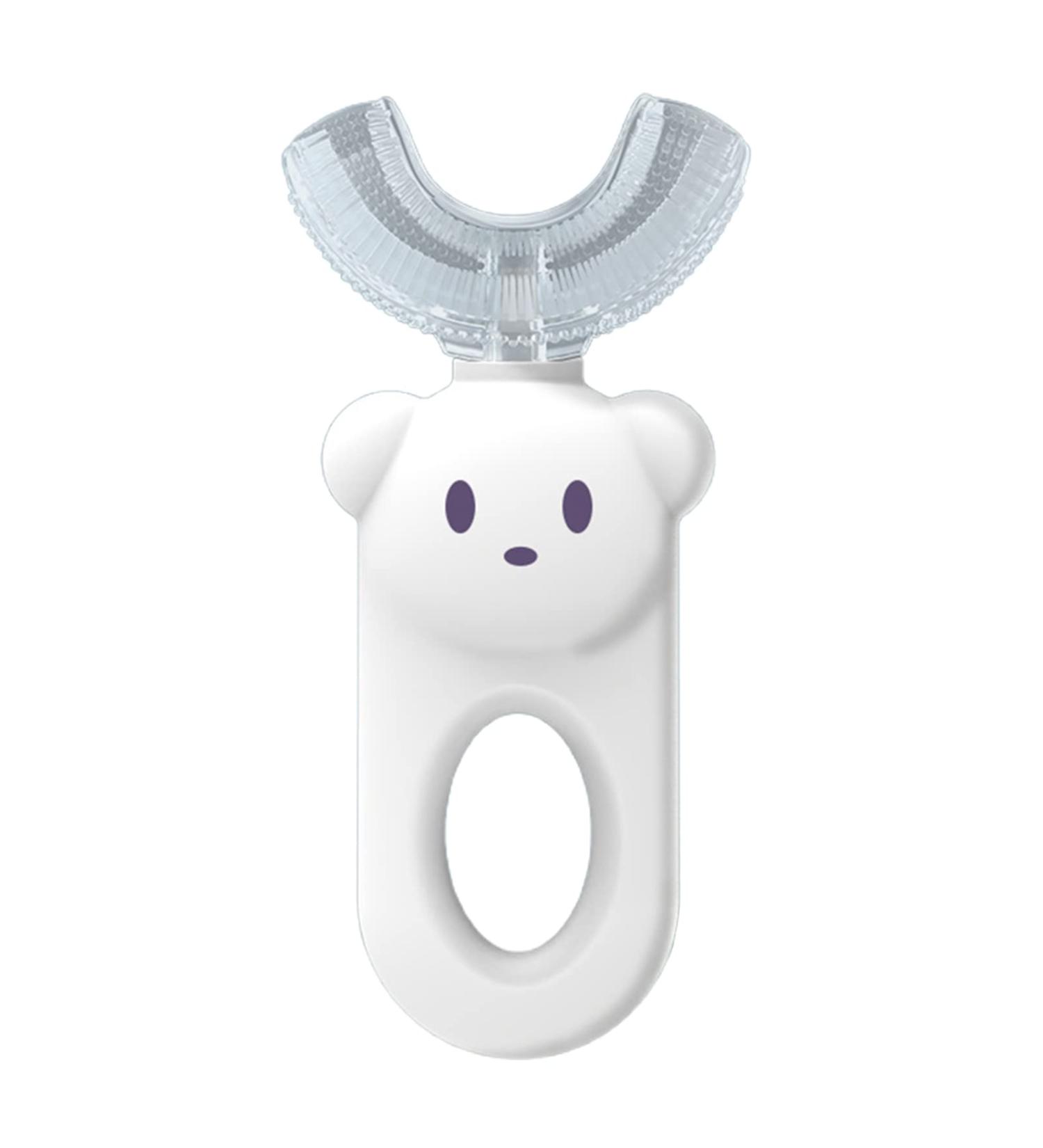 JENPECH Kids U-Shaped Toothbrush - Cartoon Bear Shape - Food Grade Soft Silicone Brush Head 360 Oral Teeth Cleaning Design for Toddlers and Children White - Buy Online on GoSupps.com