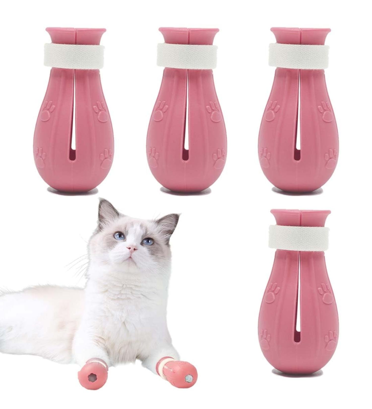 AAED Anti-Scratch Cat Boots - 4 Adjustable Pink Paw Covers for Pet Care Swimming & Grooming - Buy Online on GoSupps.com