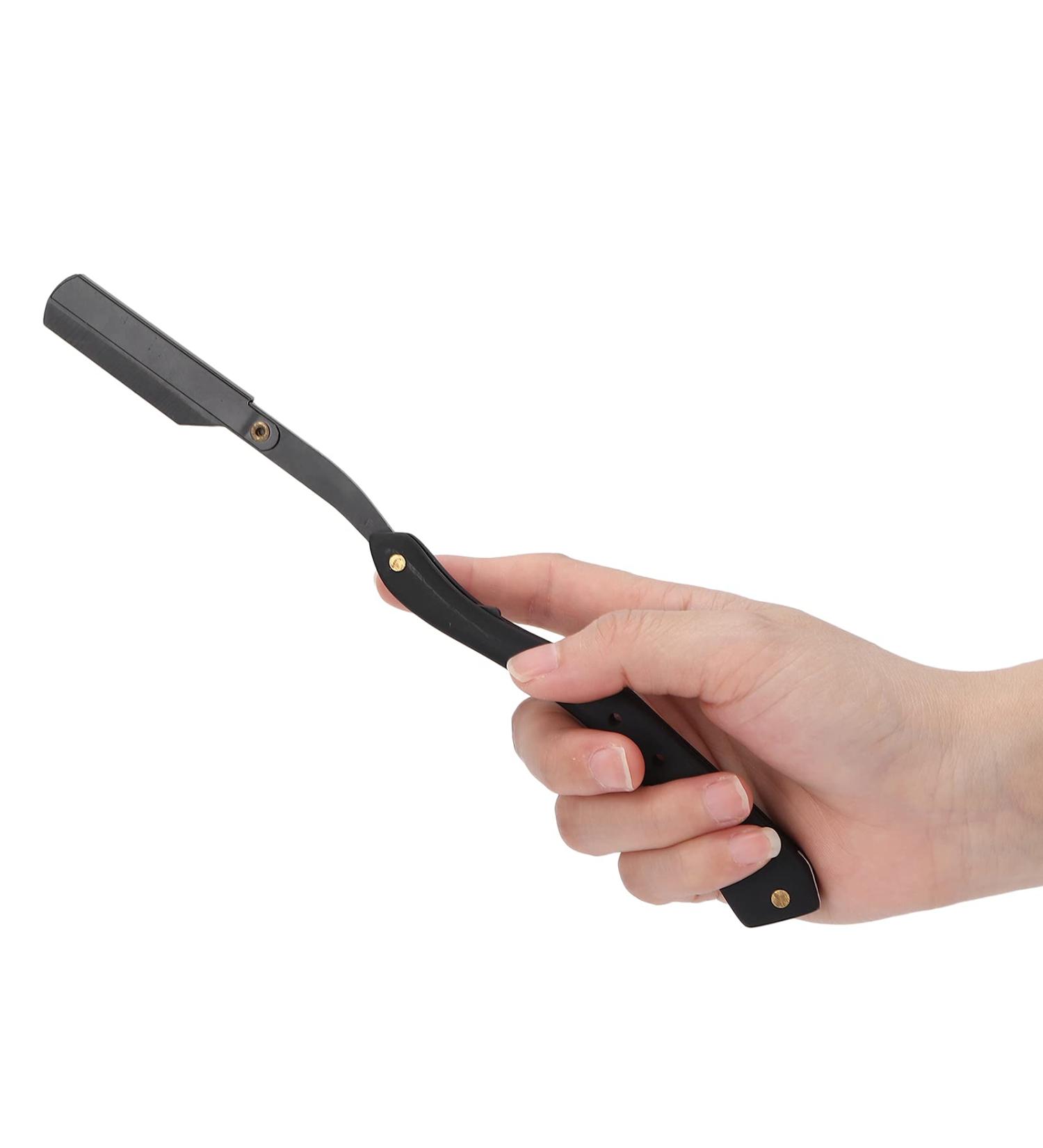 Premium Black Stainless Steel Straight Edge Razor - Men's Manual Safety Shaver for Smooth Shaving - Buy Online on GoSupps.com