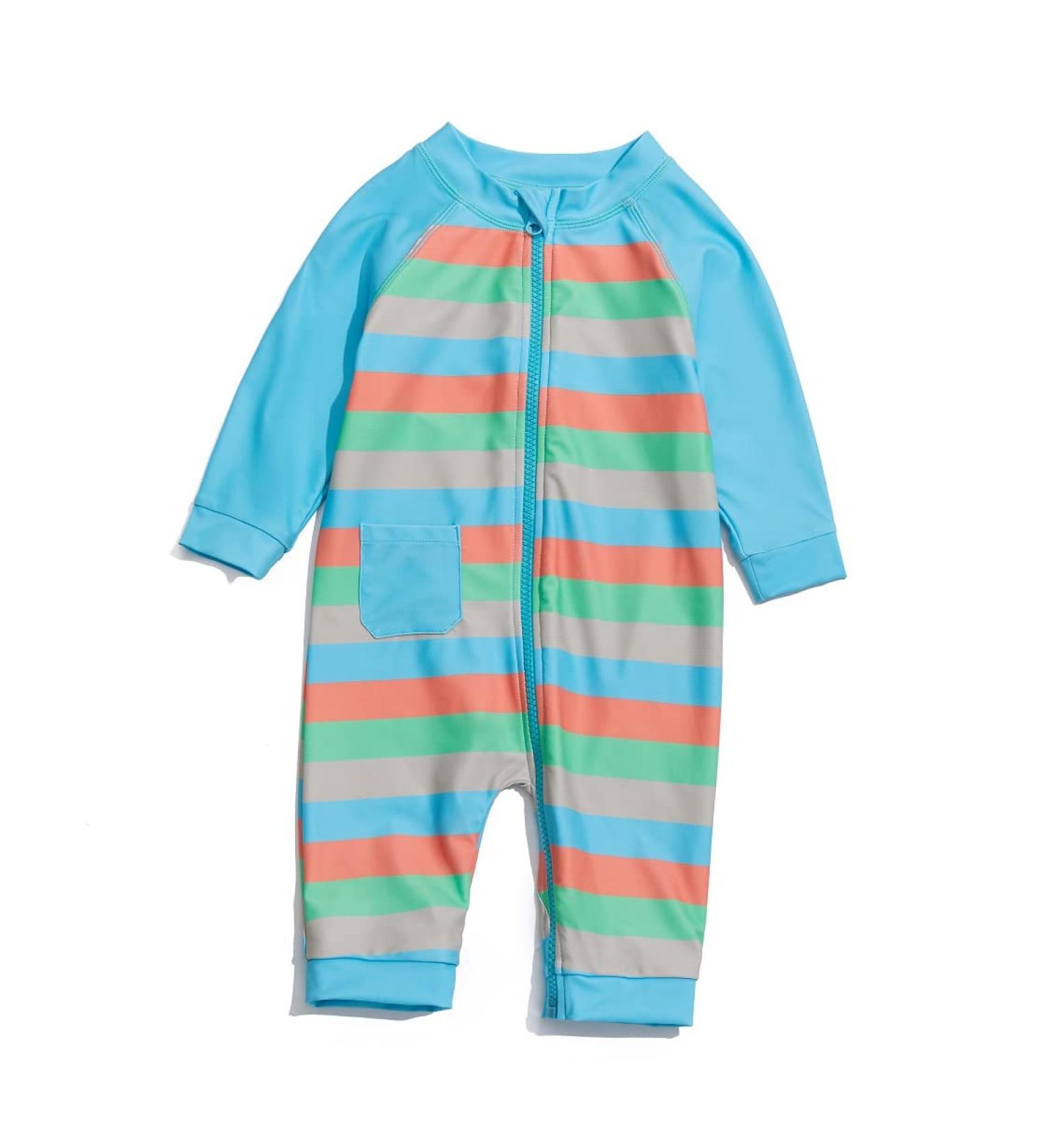 BONVERANO Baby Boys Swimsuit | UPF 50+ Sun Protection | Full-Length Zipper One Piece Swimwear | 12-18 Months | Stripe 3 - Buy Online on GoSupps.com