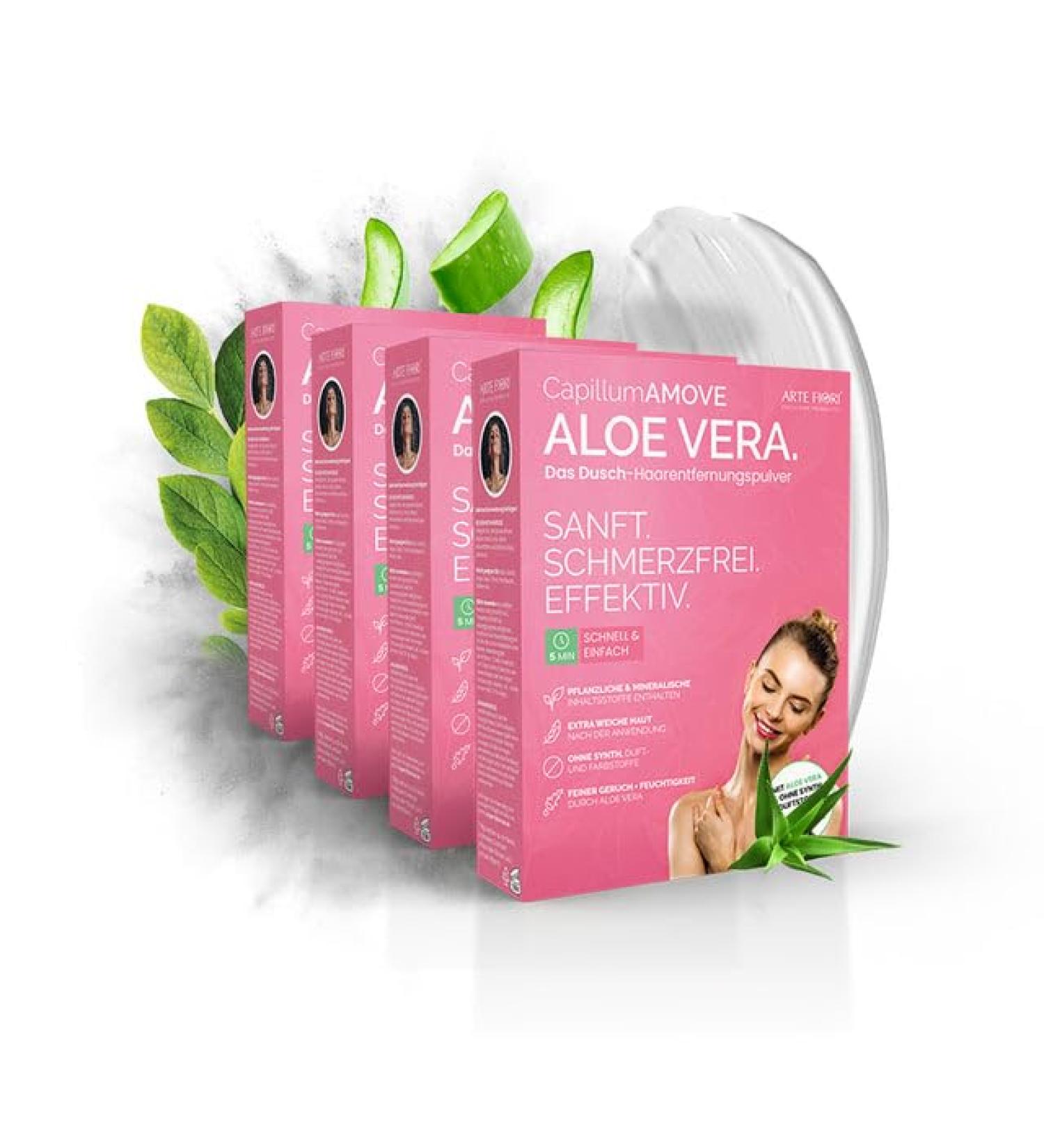 Capillum Amove Aloe Vera 4 x 300 g premium hair removal cream for women gentle hair removal powder for women painless shower intimate hair removal cream without additives with neutral scent - Buy Online on GoSupps.com