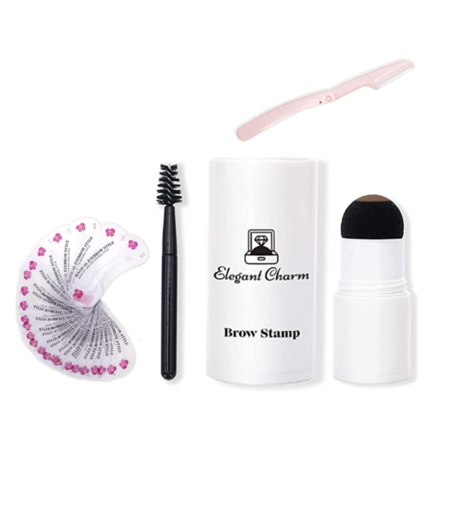 Elegant Charm Eyebrow Stamp and Stencil Kit | 24 Reusable Stencils, Brush, Trimmer | Dark Brown, Long Lasting, Waterproof - Buy Online on GoSupps.com