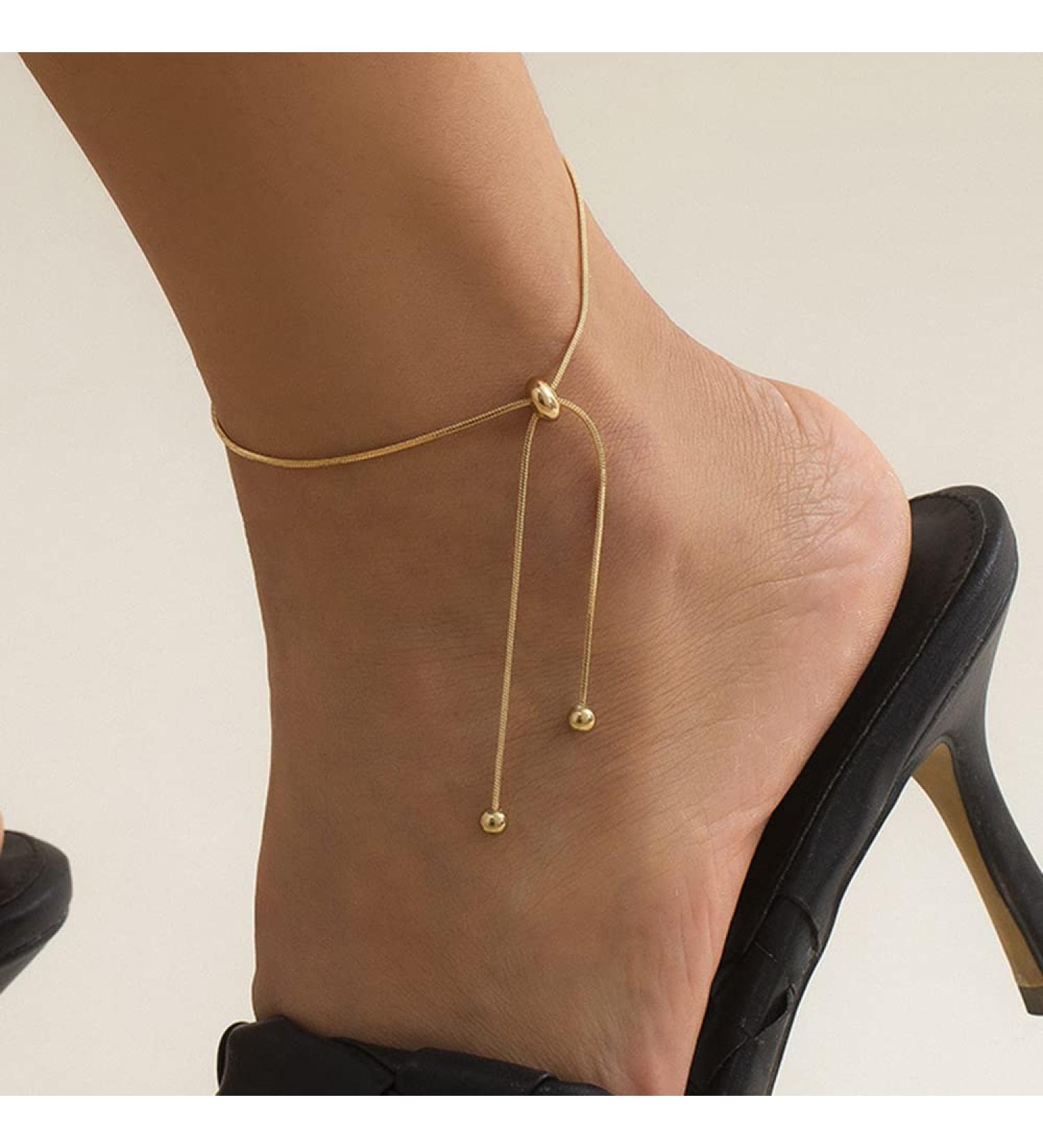 Xerling Simple Boho Gold Silver Adjustable Ankle Bracelet for Women - Minimalist Foot Jewelry in Gold - Buy Online on GoSupps.com