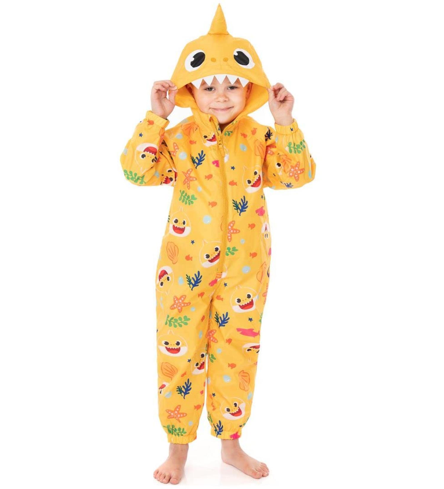 Baby Shark Kids Puddle Suit | Yellow All In One Rain Coat | Shark Family Song Print | Long Sleeve Walking Jacket | Kids Gift 4-5 Years - Buy Online on GoSupps.com