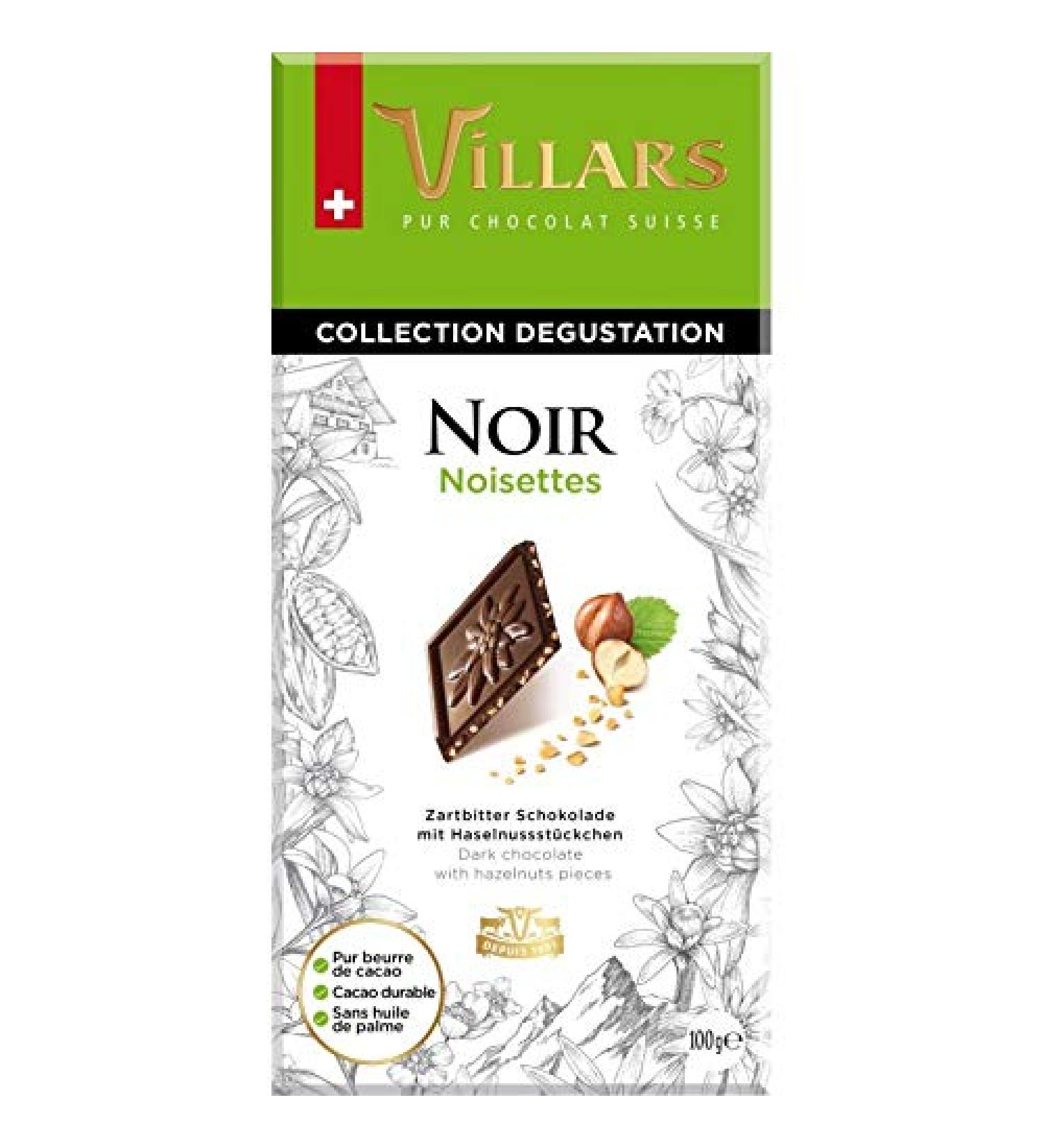 VILLARS - Dark Chocolate Tasting Bar with Hazelnut Pieces 100G - Pack of 4 - Buy Online on GoSupps.com