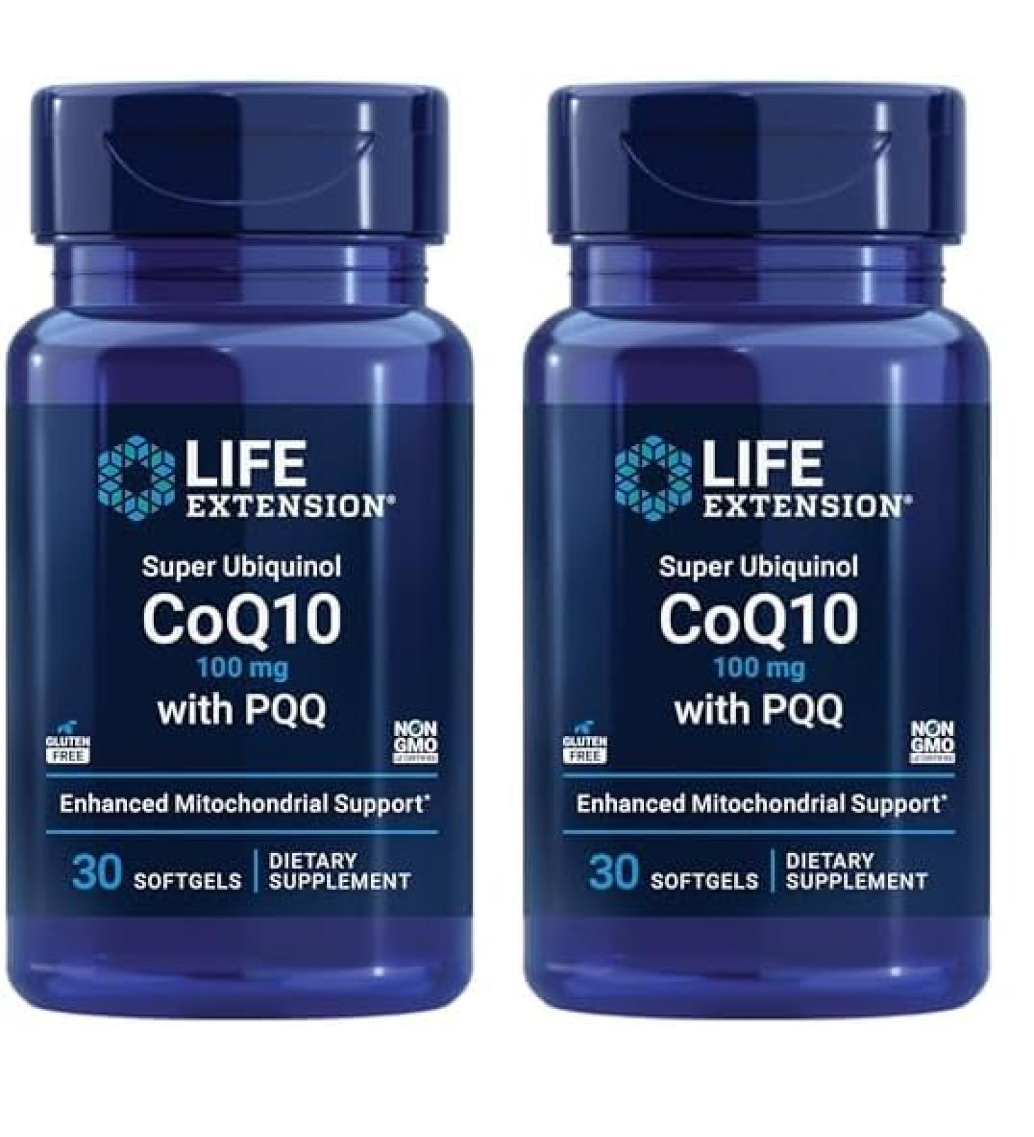 Life Extension Super Ubiquinol CoQ10 with PQQ - 100 mg 30 Softgels (Pack of 2) - Heart Health & Cellular Energy 8X Better Absorption Gluten-Free - Buy Online on GoSupps.com
