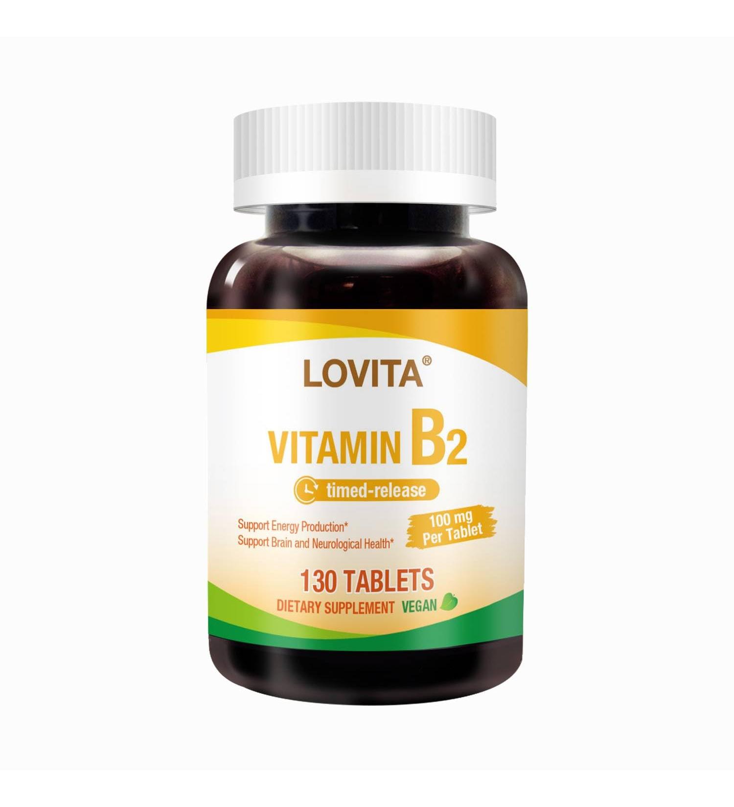 Lovita Vitamin B2 (Riboflavin) 100mg Timed Release 8 Hours Sustained Support Metabolism & Nerve Health 130 Vegan Tablet - Buy Online on GoSupps.com