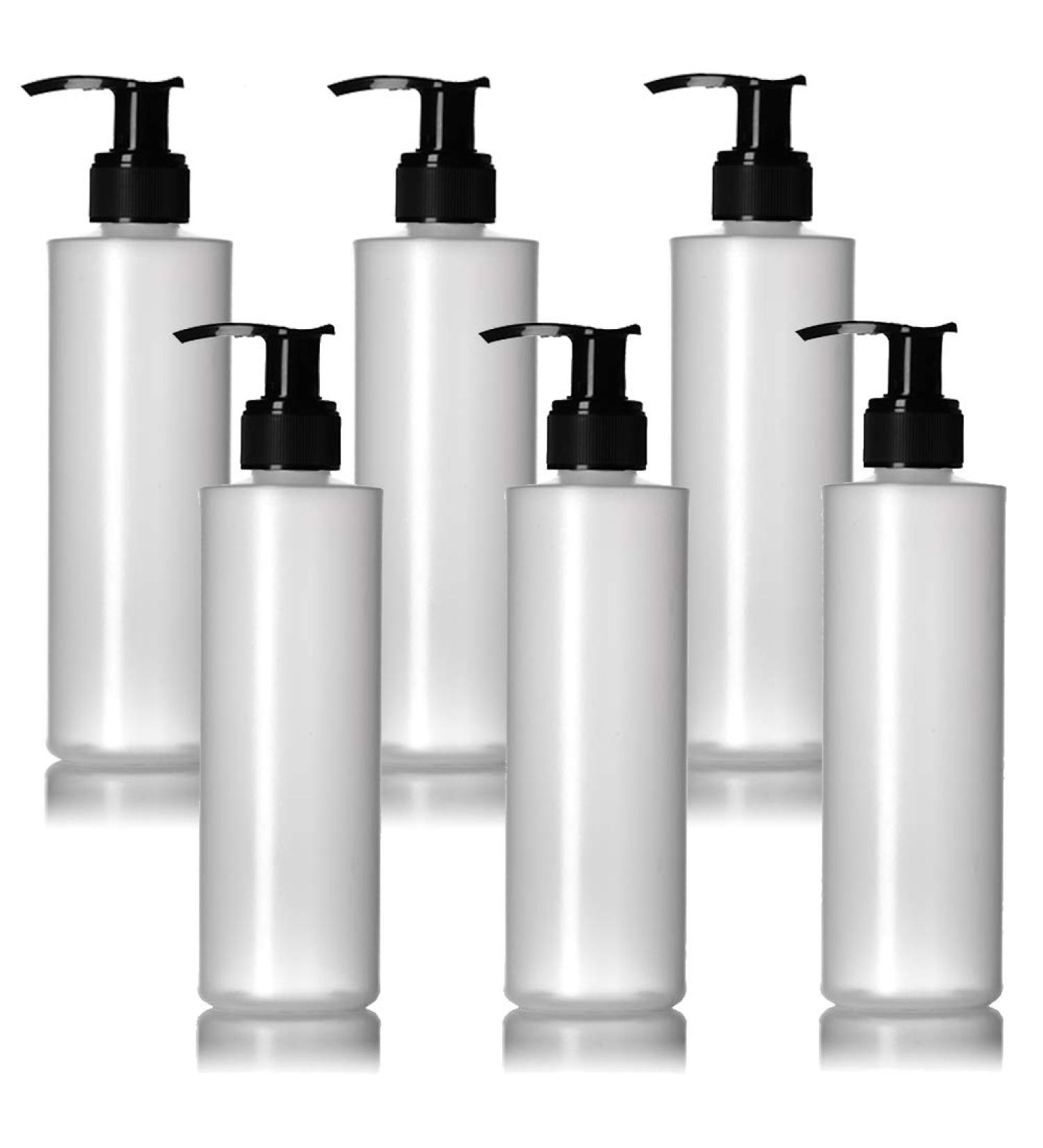 6 Pack 8 Oz Plastic Pump Dispenser Bottles - Refillable, BPA Free, Clear / Frosted Empty Containers for Lotion, Massage Oil, Shampoo - Ideal for Holsters, Bulk Use - Buy Online on GoSupps.com