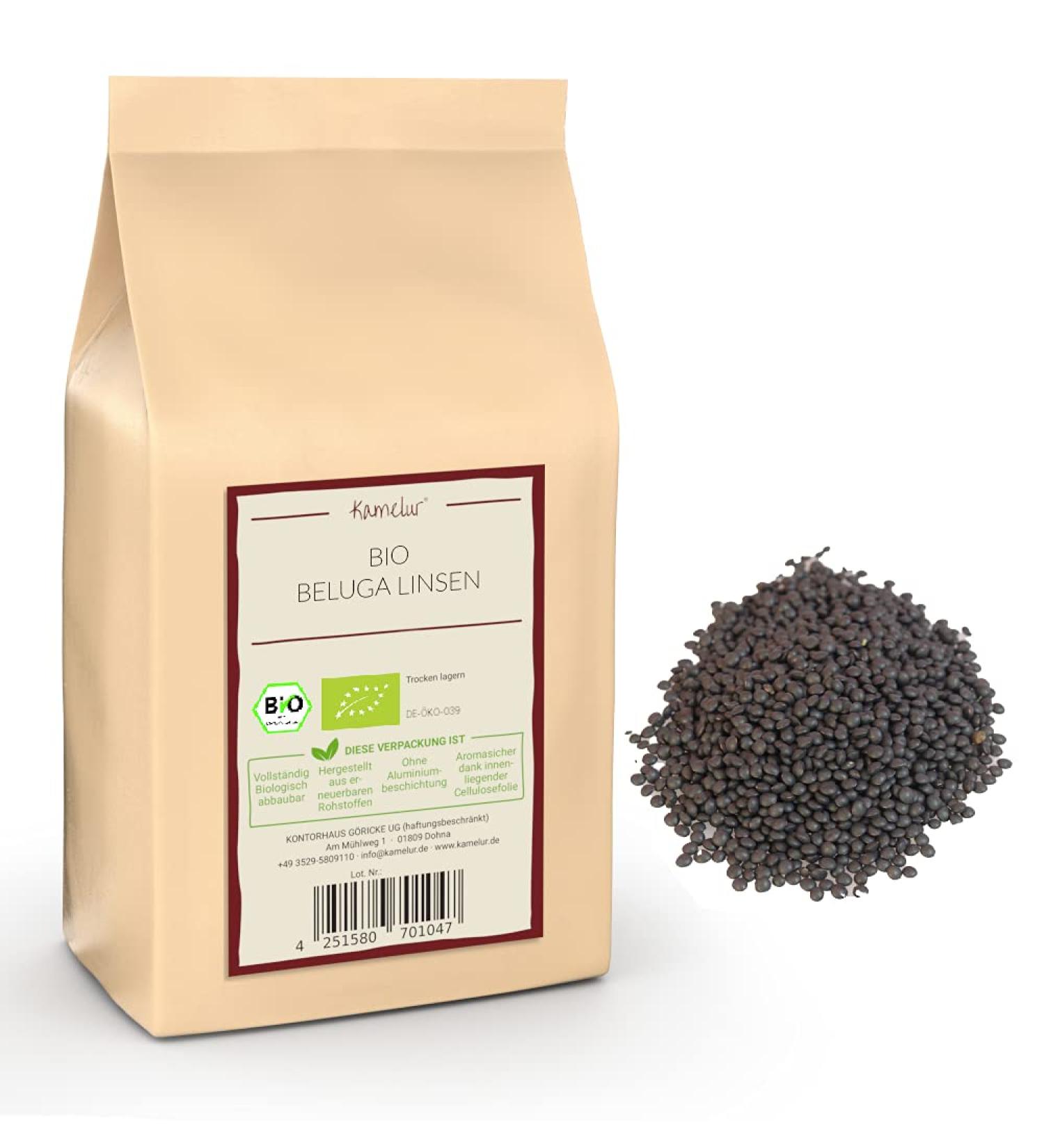  Kamelur 500g of organic Beluga black lentils - organic dried legumes with no additives - organic black lentils in biodegradable packaging - Buy Online on GoSupps.com
