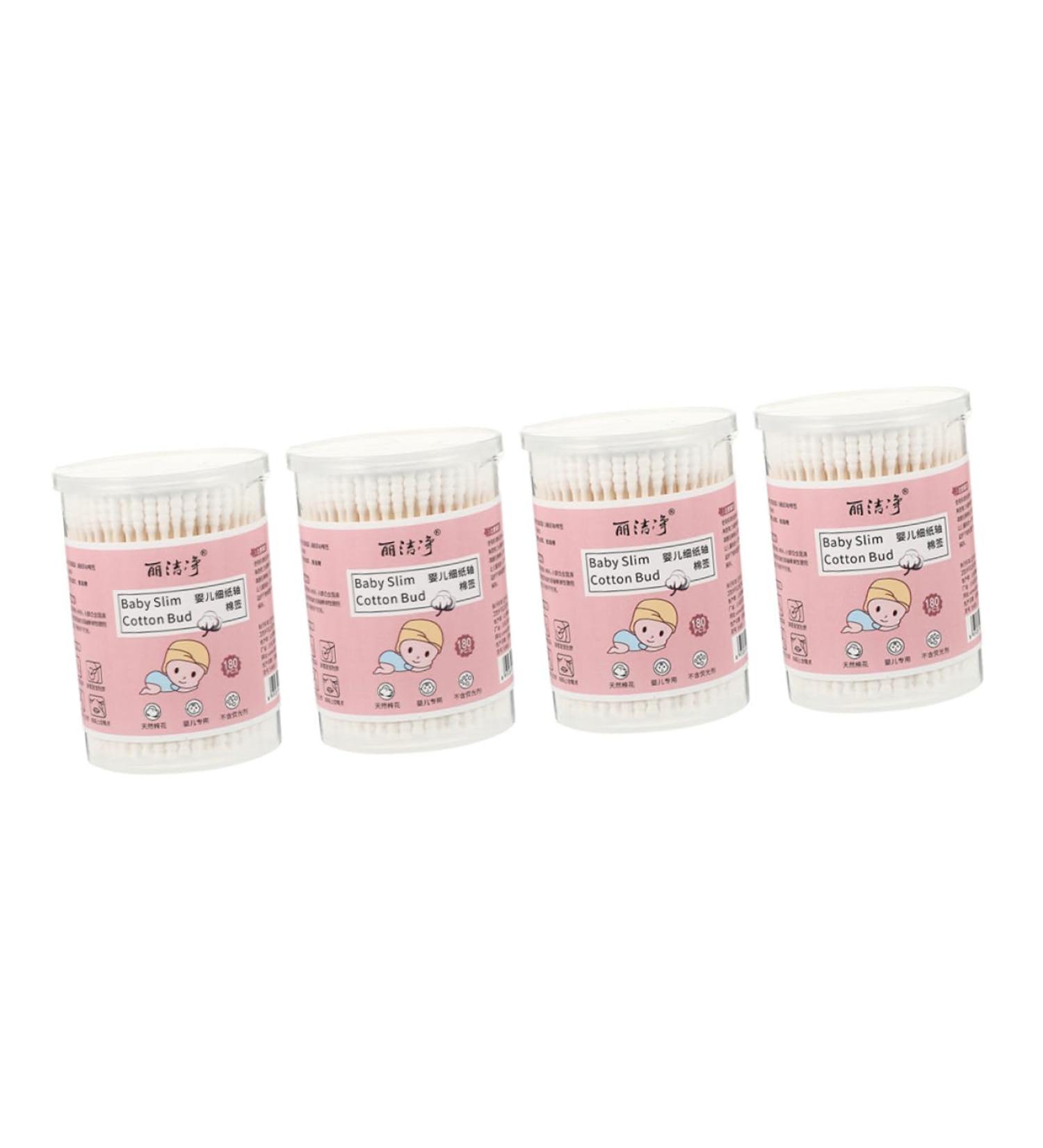 Organic Cotton Swab Tips for Babies & Makeup - 4 Boxes of Premium Ear & Head Swabs - 7.3x0.4cm White - Buy Online on GoSupps.com