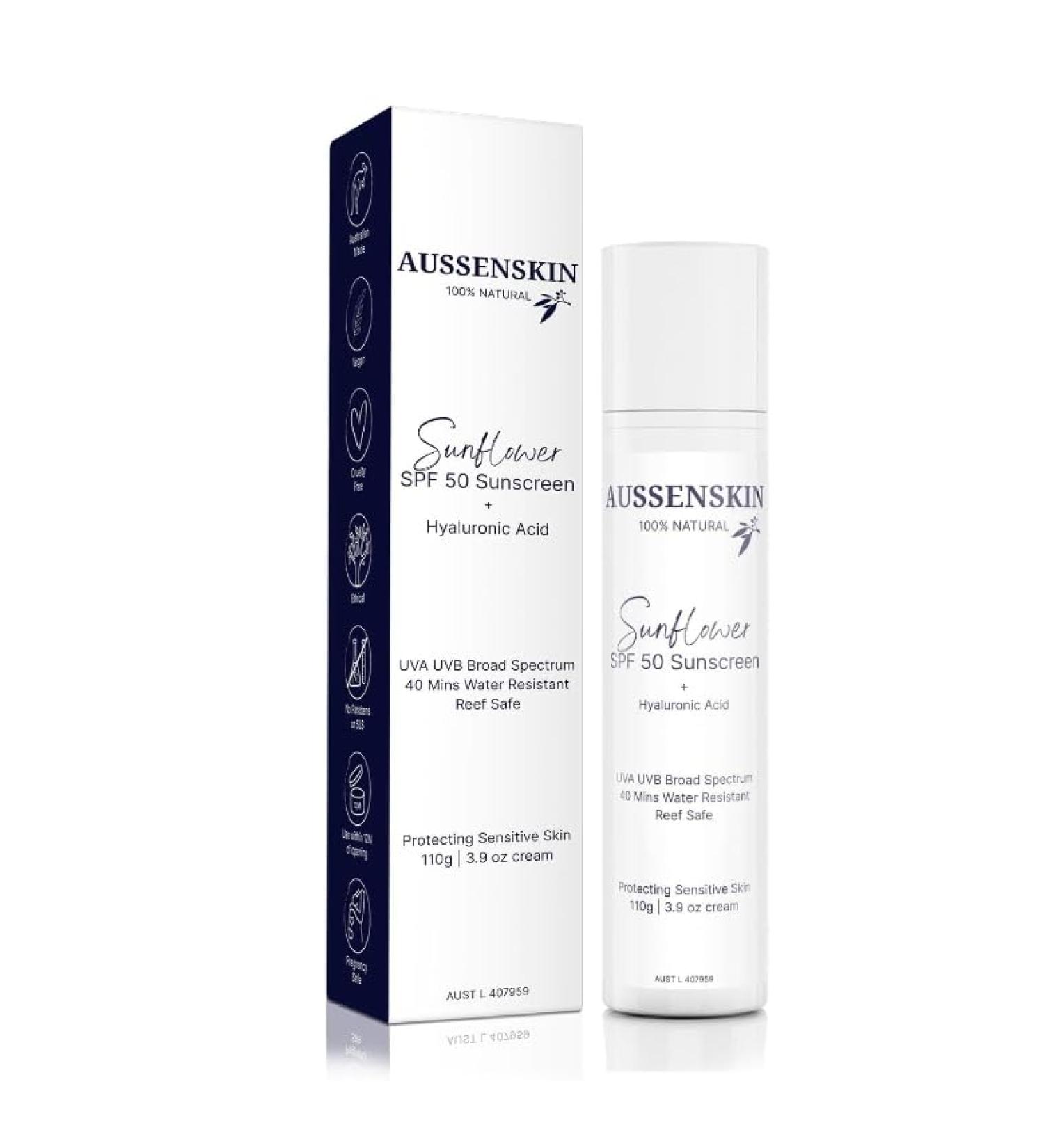 Buy AUSSENSKIN Reef Safe Organic SPF50 Facial Sunscreen - Hydrating No White Cast Vegan & Cruelty-Free - Perfect for Sensitive Skin & Pregnancy Safe - Buy Online on GoSupps.com