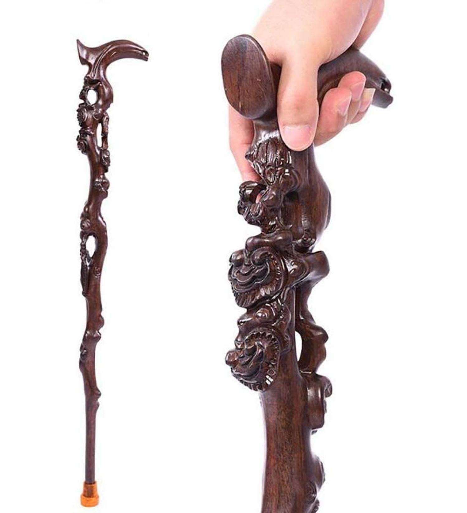 Wooden Cane Solid Walking Stick Cane Adjustable Crutches Wooden Carved Crutch Exquisite Carving Cane As Gifts Walking Sticks Fashionable Sturdy Stable for Men And Women Walking Sticks for Elderly Sen - Buy Online on GoSupps.com