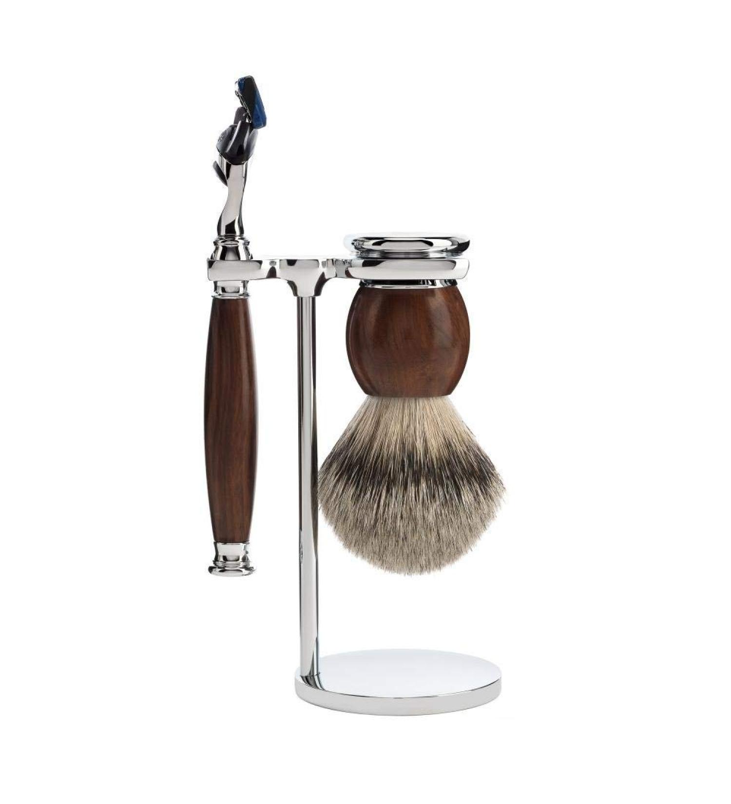 M HLE Sophist Shaving Set - Silvertip Badger with Gillette Blade Compatibility - Ironwood Elegance - Buy Online on GoSupps.com