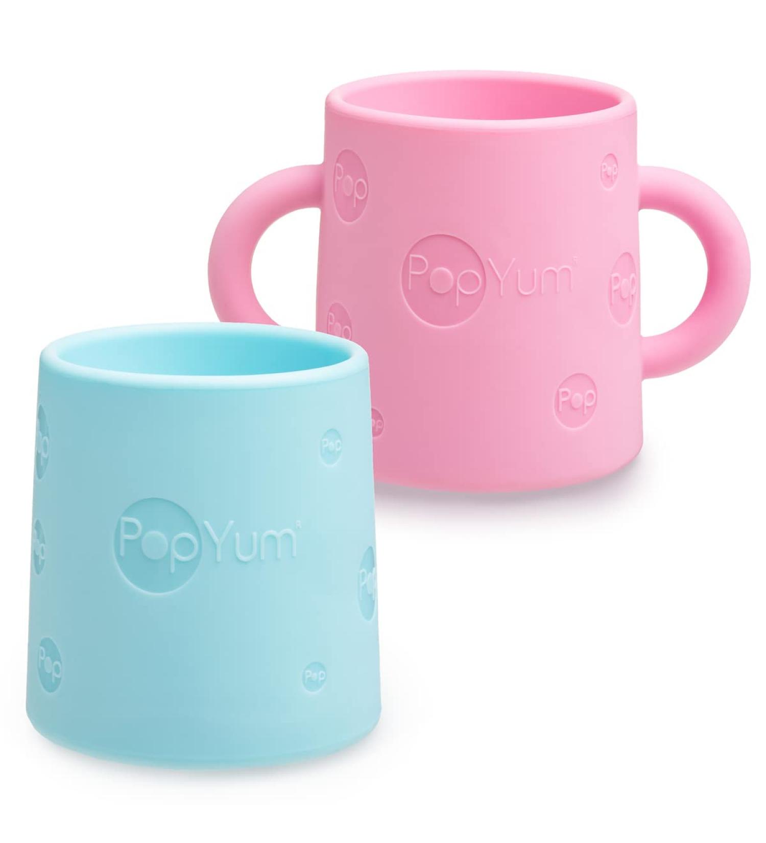 PopYum Silicone Training Cup 2-Pack for Baby and Toddler | BPA-Free Self-Feeding Tumbler | Orchid Pink and Sky Blue Handles - Buy Online on GoSupps.com