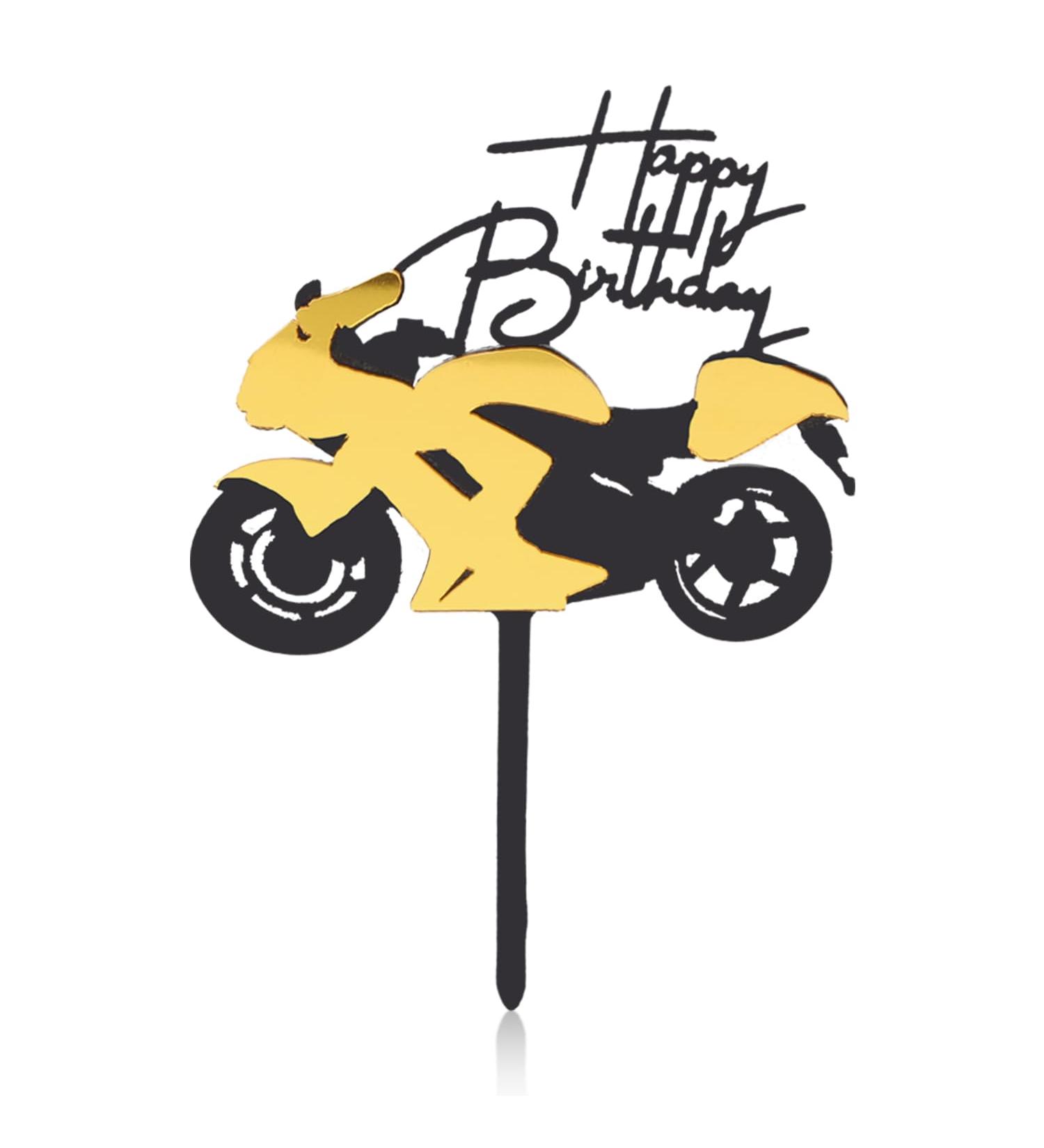Rumyve Creative Cake Topper - Acrylic Black and Gold Motorcycle Racing Birthday Cake Decoration for Boys (Motorcycle) - Buy Online on GoSupps.com