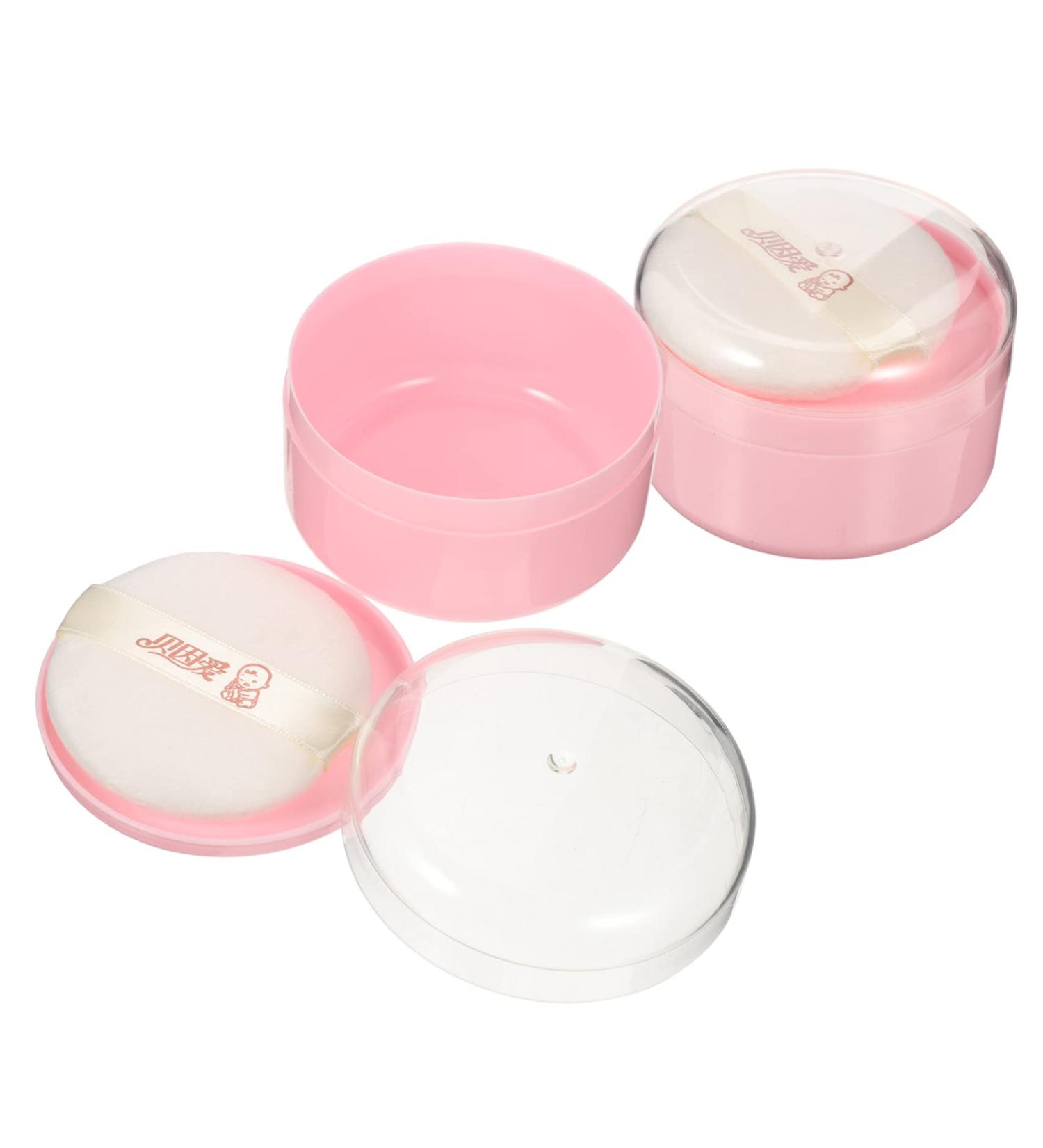 GLSTOY 2pcs Pink Baby Powder Puff Box - Body Powder Container Set for Loose Powder - Synthetic Sponge Compact - Body Powder Puff and Container - Buy Online on GoSupps.com