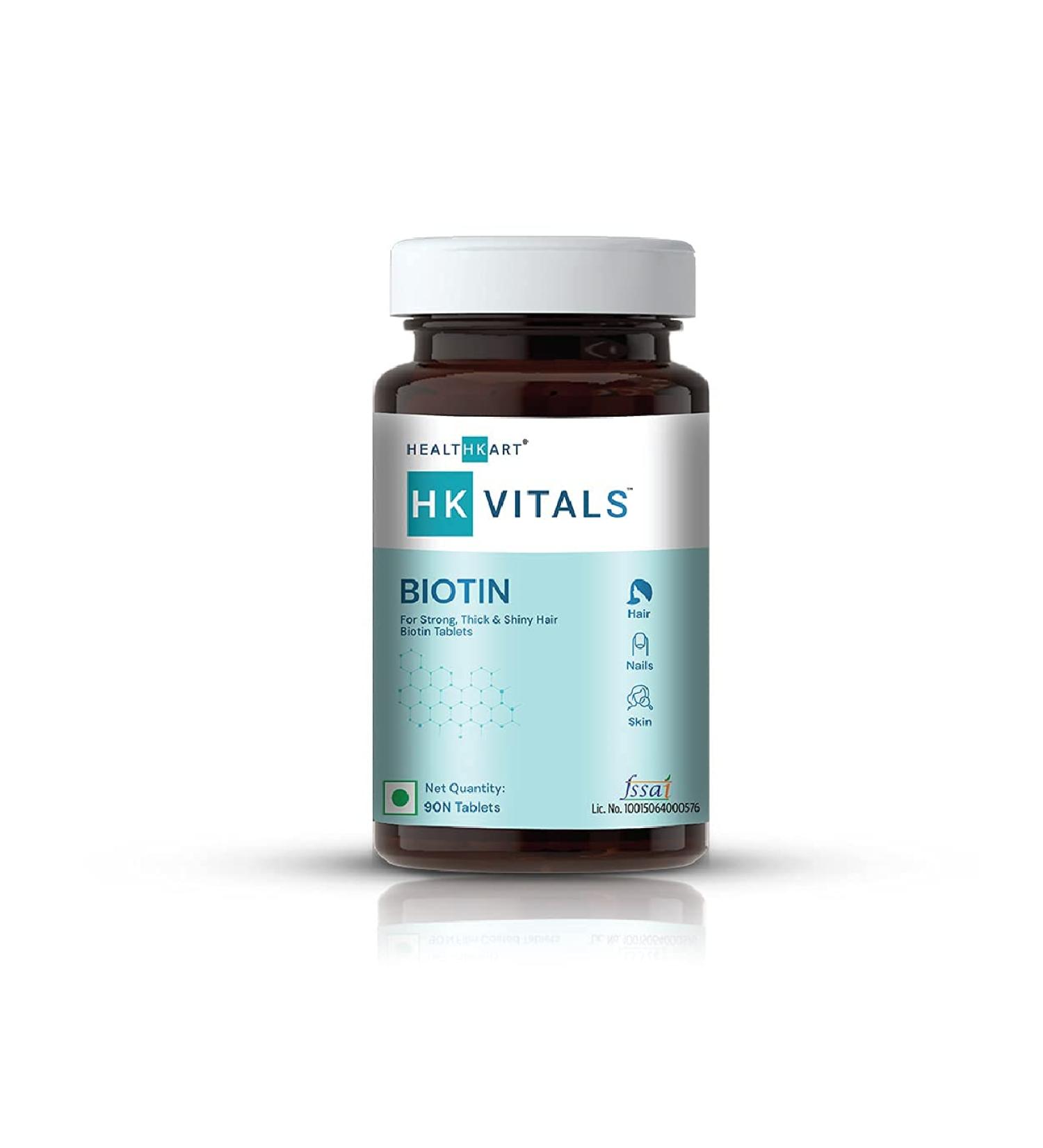 CROW HealthKart HK Vitals Biotin 10000mcg Supplement for Hair Growth Strong Hair and Glowing Skin Fights Nail Brittleness 90 Biotin Tablets