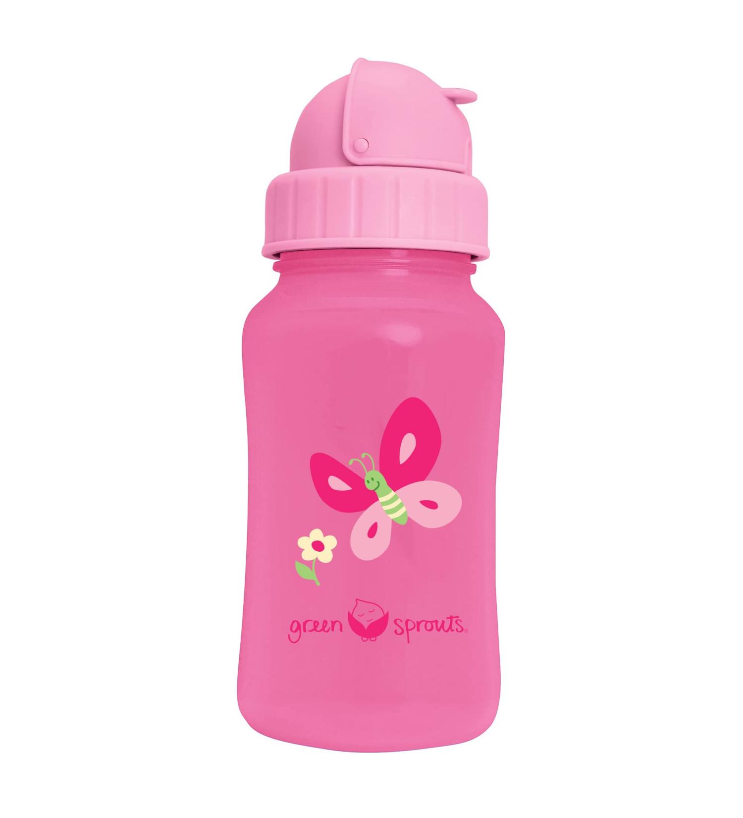 Green Sprouts Straw Bottle - 10oz | Silicone Straw for Healthy Development | Spill-Proof Flip-Cap | Dishwasher Safe - Pink - Buy Online on GoSupps.com