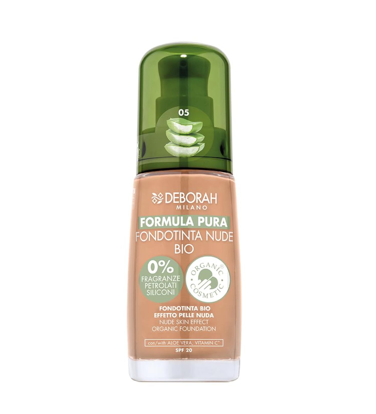  DEBORAH Deborah Milano Organic Pure Nude Foundation #05 Almond with Vitamin C and Aloe Vera SPF 20 Fluid Texture with Medium Coverage for an Even Radiant and Velvety Complexion - Buy Online on GoSupps.com