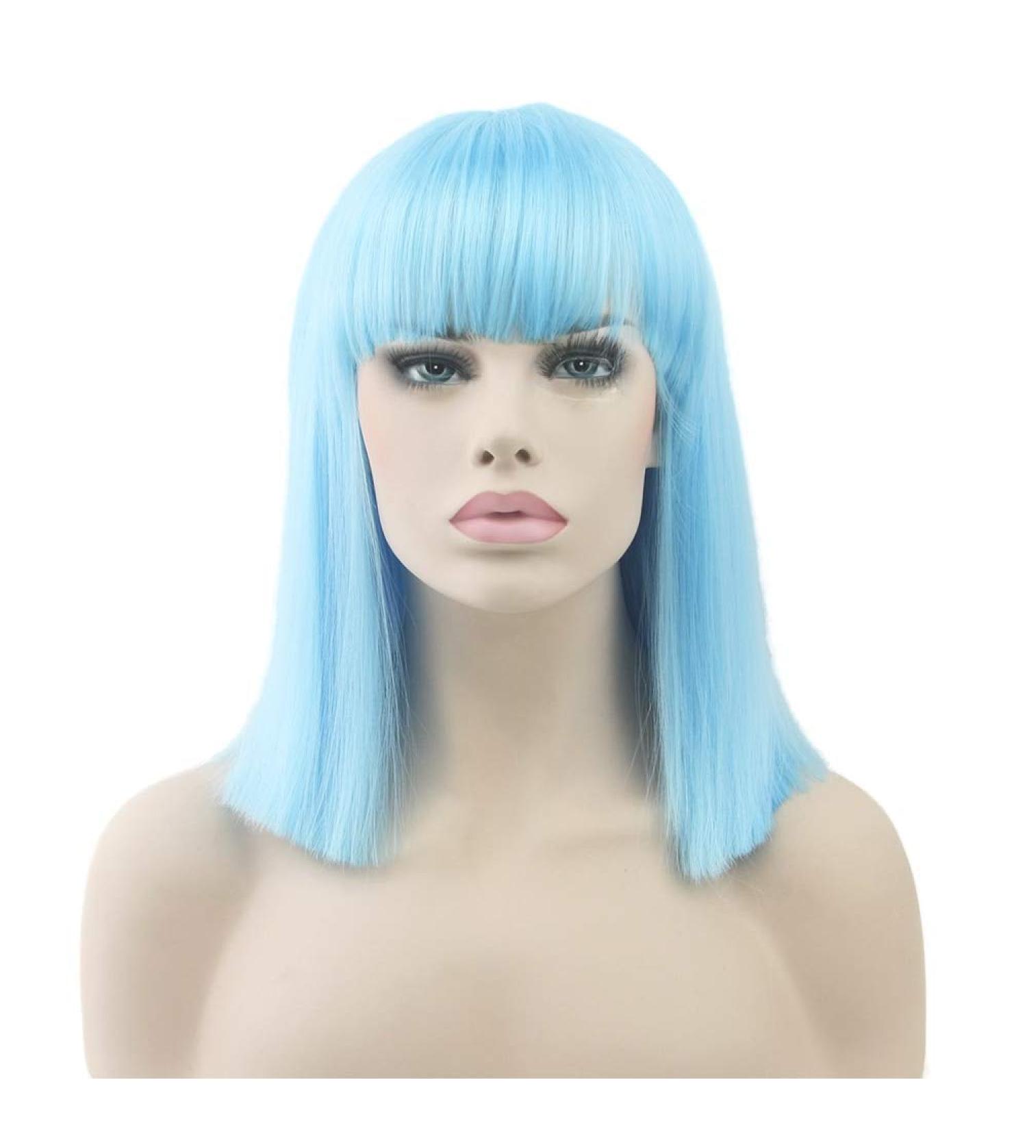 LFMDJF 8 Colors Synthetic Hair Heat Resistant Blue Black Color Hair Wig Party Straight Short Wigs for Women 16inches 4/27HL 4/30HL