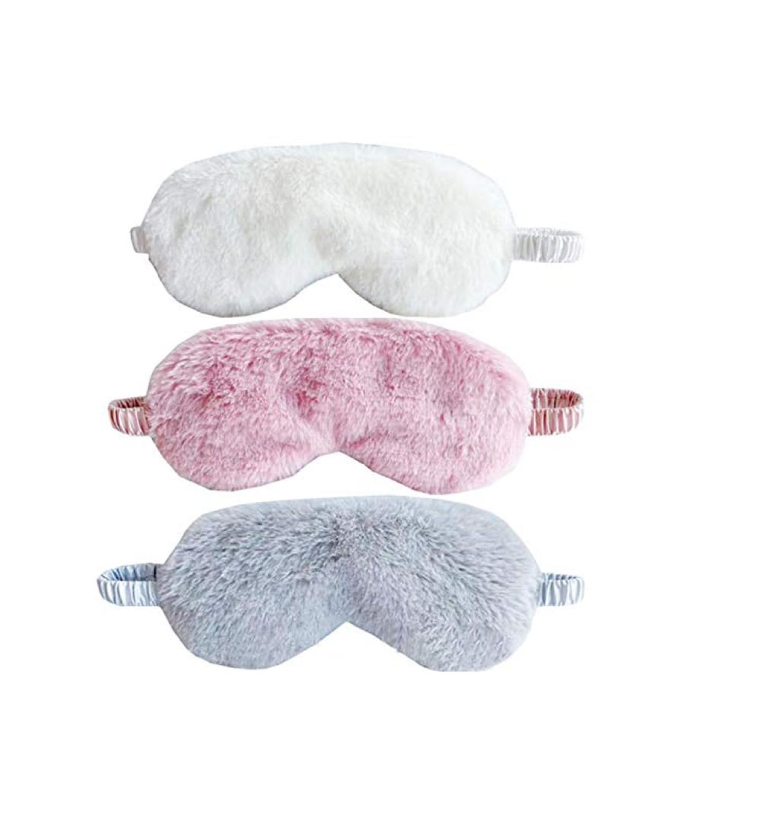 3pcs Travel Essentials Plush Eye Mask Set - Breathable & Skin Friendly Sleep Mask for Sleeping - Blocks Light - White/Pink/Grey - Buy Online on GoSupps.com