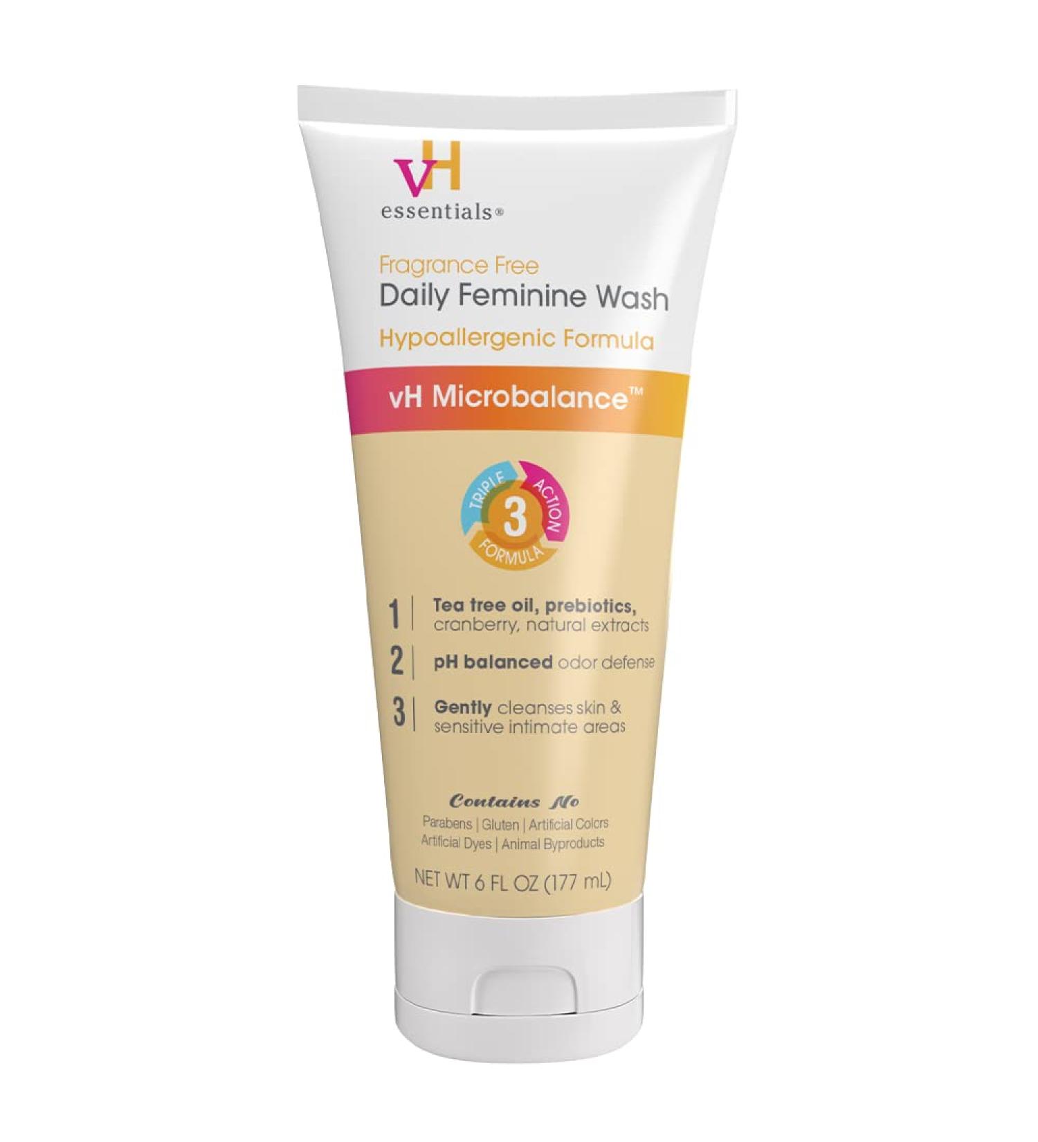 vH Essentials Daily Feminine Wash | Fragrance Free Hypoallergenic Tea Tree Oil & Prebiotic for pH Balance & Vaginal Health - 6 Fl Oz - Buy Online on GoSupps.com