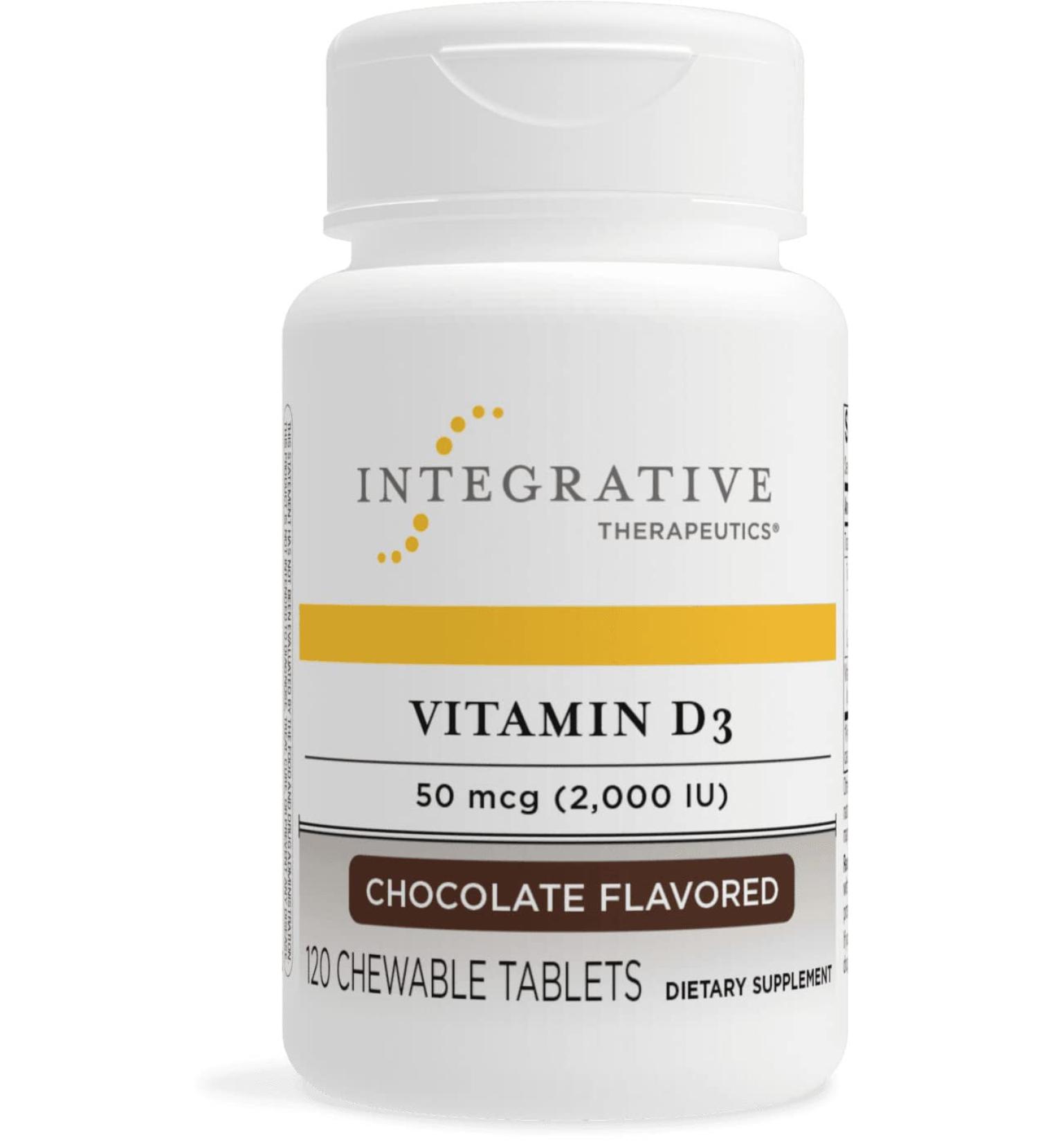 Integrative Therapeutics Vitamin D3 50 mcg (2,000 IU) Chewable Tablets - Immune & Bone Health Support - Chocolate Flavored - 120 Count - Buy Online on GoSupps.com