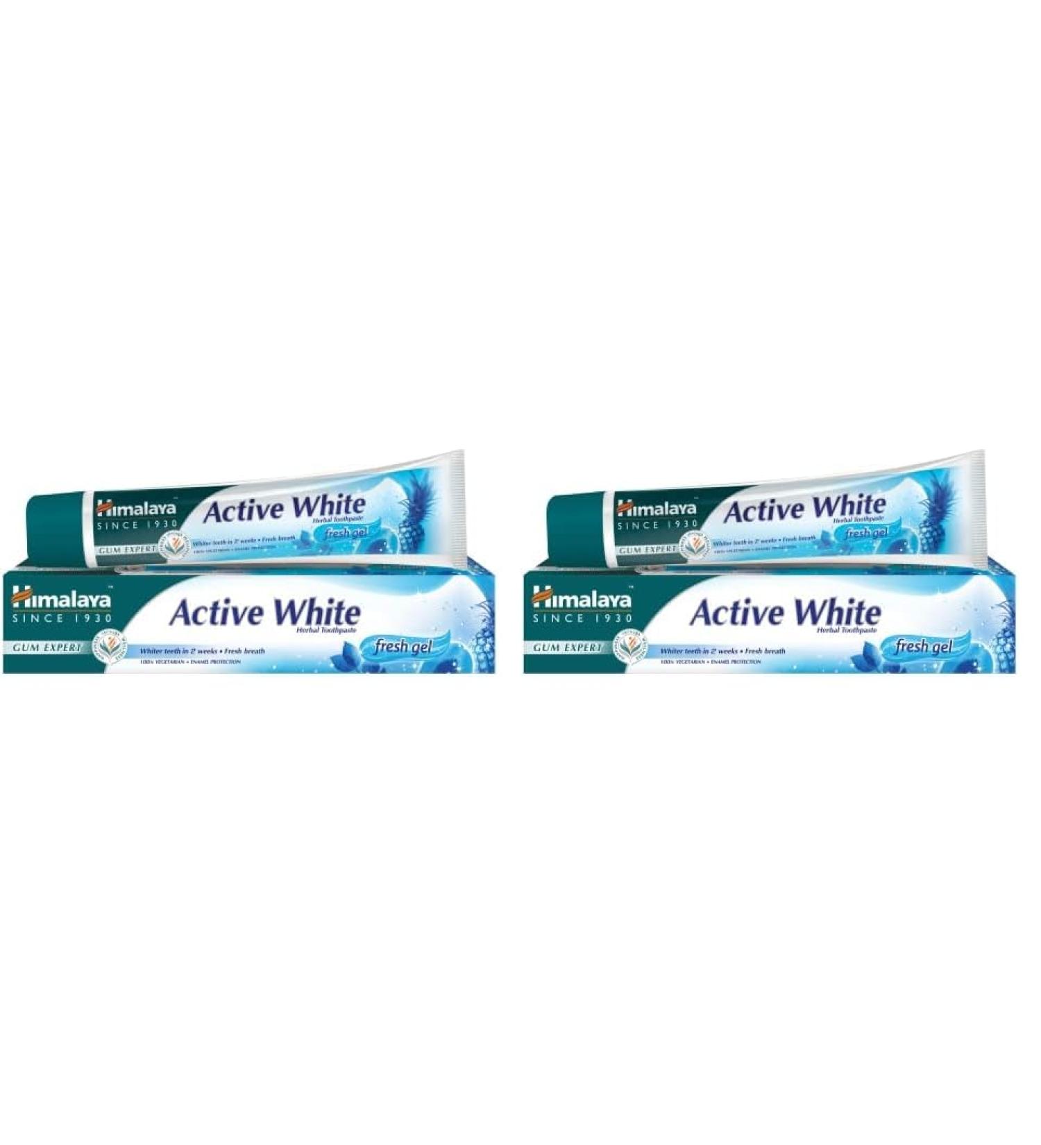 Himalaya Active white Gel | Herbal toothpaste with fruit enzymes |Teeth whitening |Anti bacterial for full mouth protection |Paraben and bleach Free|100% vegetarian -75 ml (Lot de 2) - Buy Online on GoSupps.com