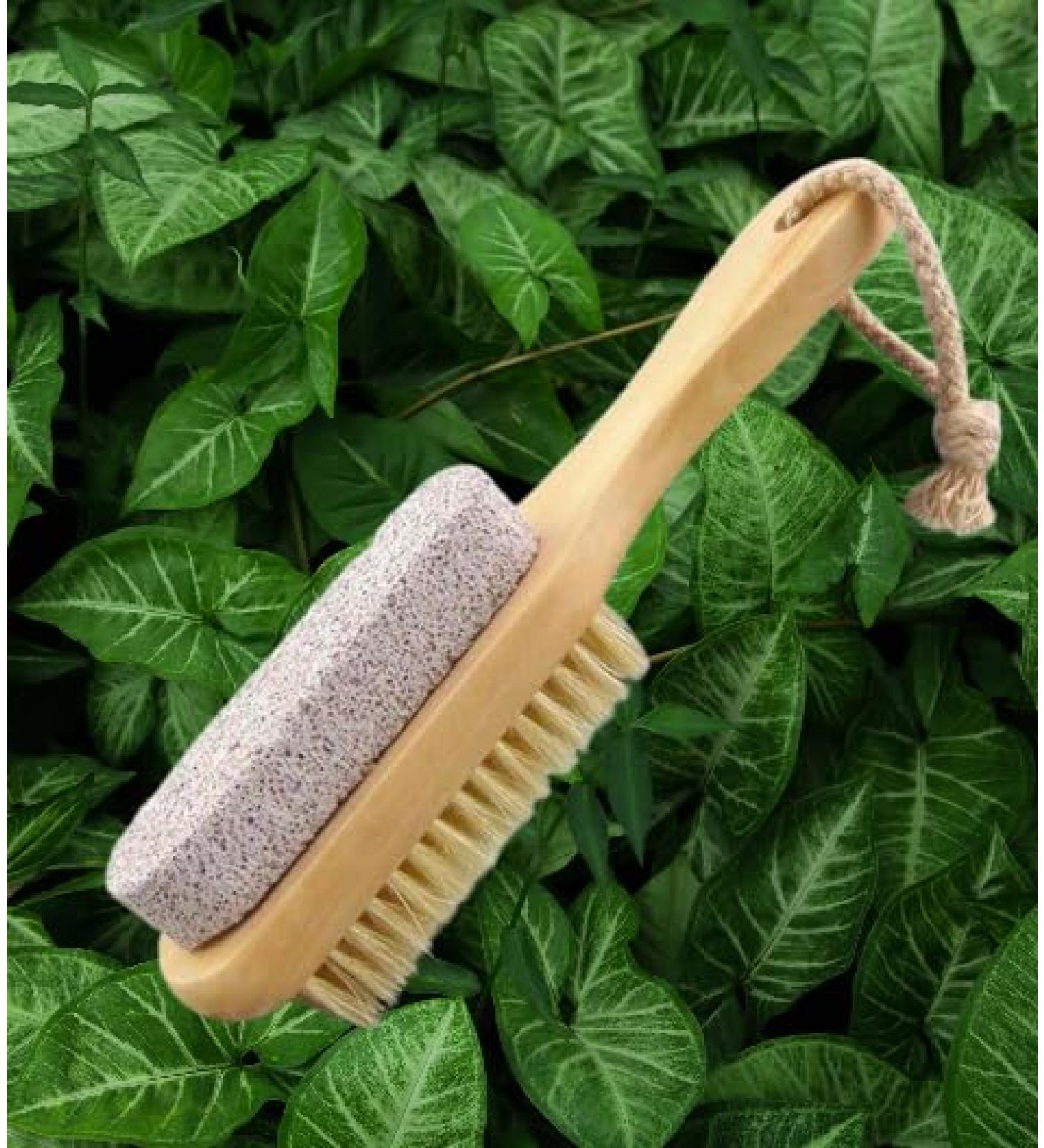 Foot Brush & Pumice Stone with Handle | Eco Friendly Foot Care | Natural Bristles & Stone with Wooden Handle