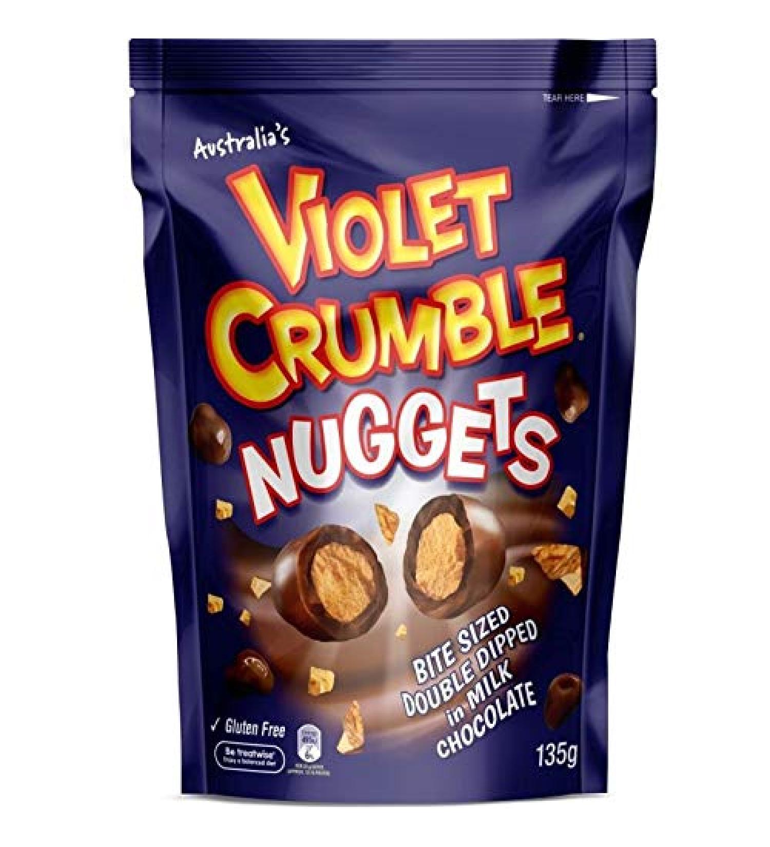 Australia's Violet Crumble Nuggets (Bite Sized Candy Honeycomb Double-Dipped in Milk Chocolate) 135g