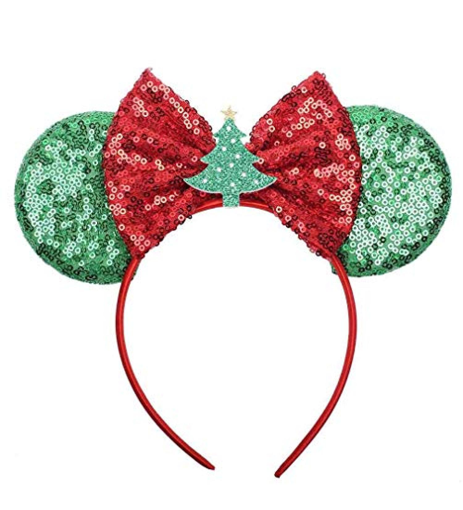 Christmas Mouse Ears Bow Headband Hair Hoop for Women Girls  Glitter Hair bands Hair Accessories Headdress for Christmas Decorations Party Supplies Hot Pink Princess Dress Up (style B)