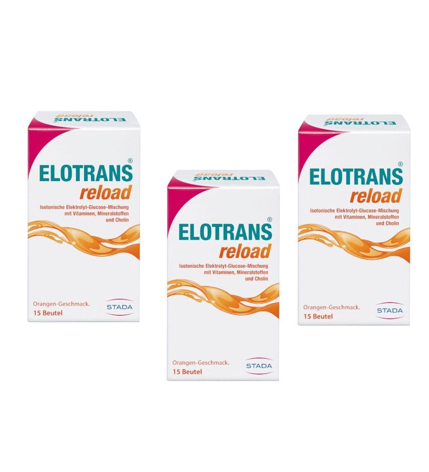 Elotrans Reload-Isotonic electrolyte-glucose mixture-Dietary supplements with magnesium potassium cholin & B vitamins-3x 15 bags