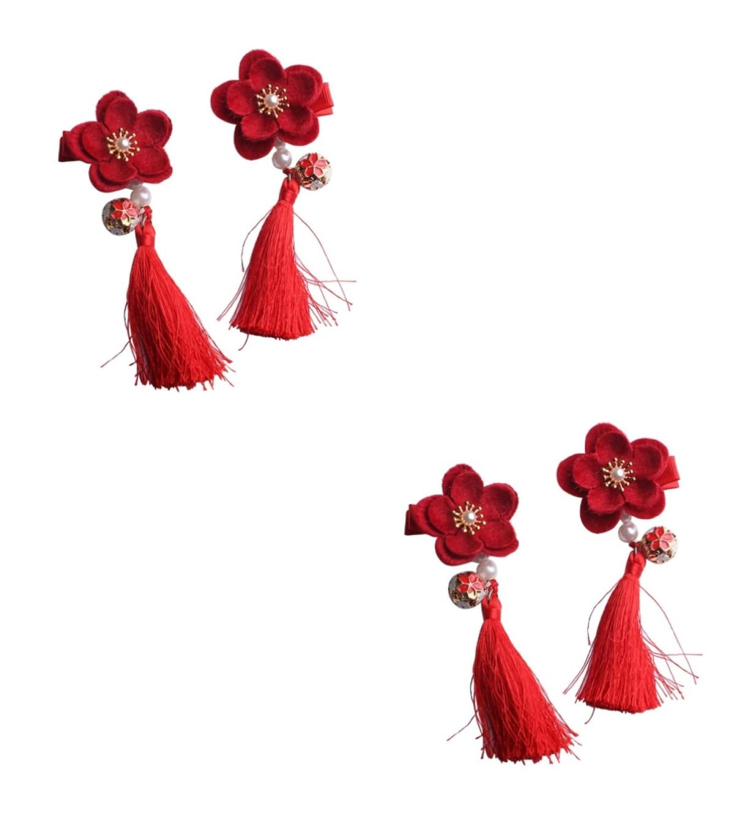 MAGICLULU 2 Pairs Hair Clip for Chinese Clothes Hair Clips Long Tassel Barrette Little Flower Barrettes Chinese Flower Hair Clips Asian Hair Chinese Style Child Red Side Clip - Buy Online on GoSupps.com