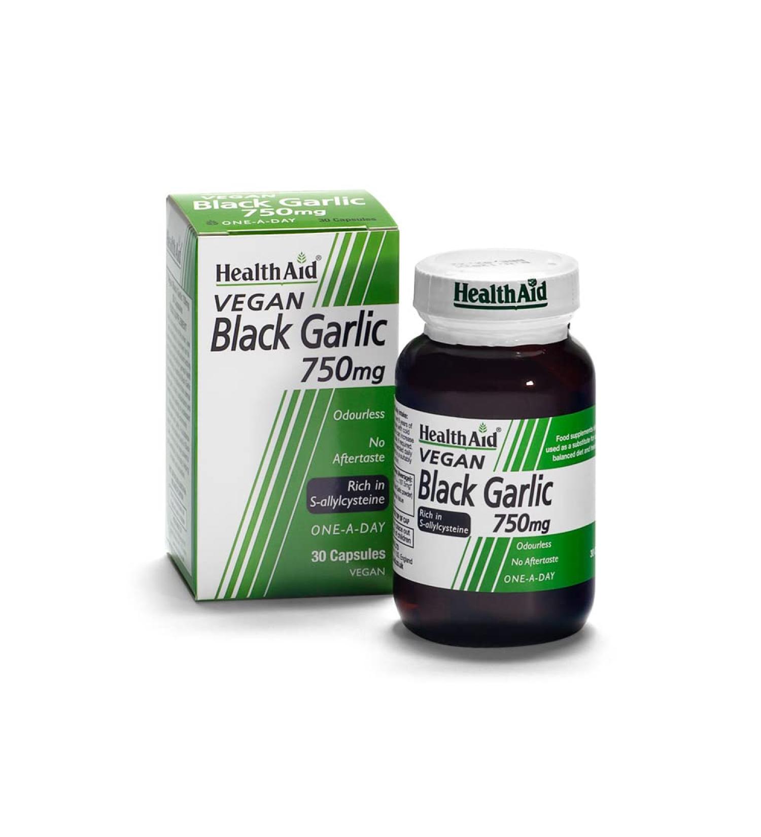 HealthAid Black Garlic 750mg - 30 Vegicaps | High Potency Supplement - Buy Online on GoSupps.com