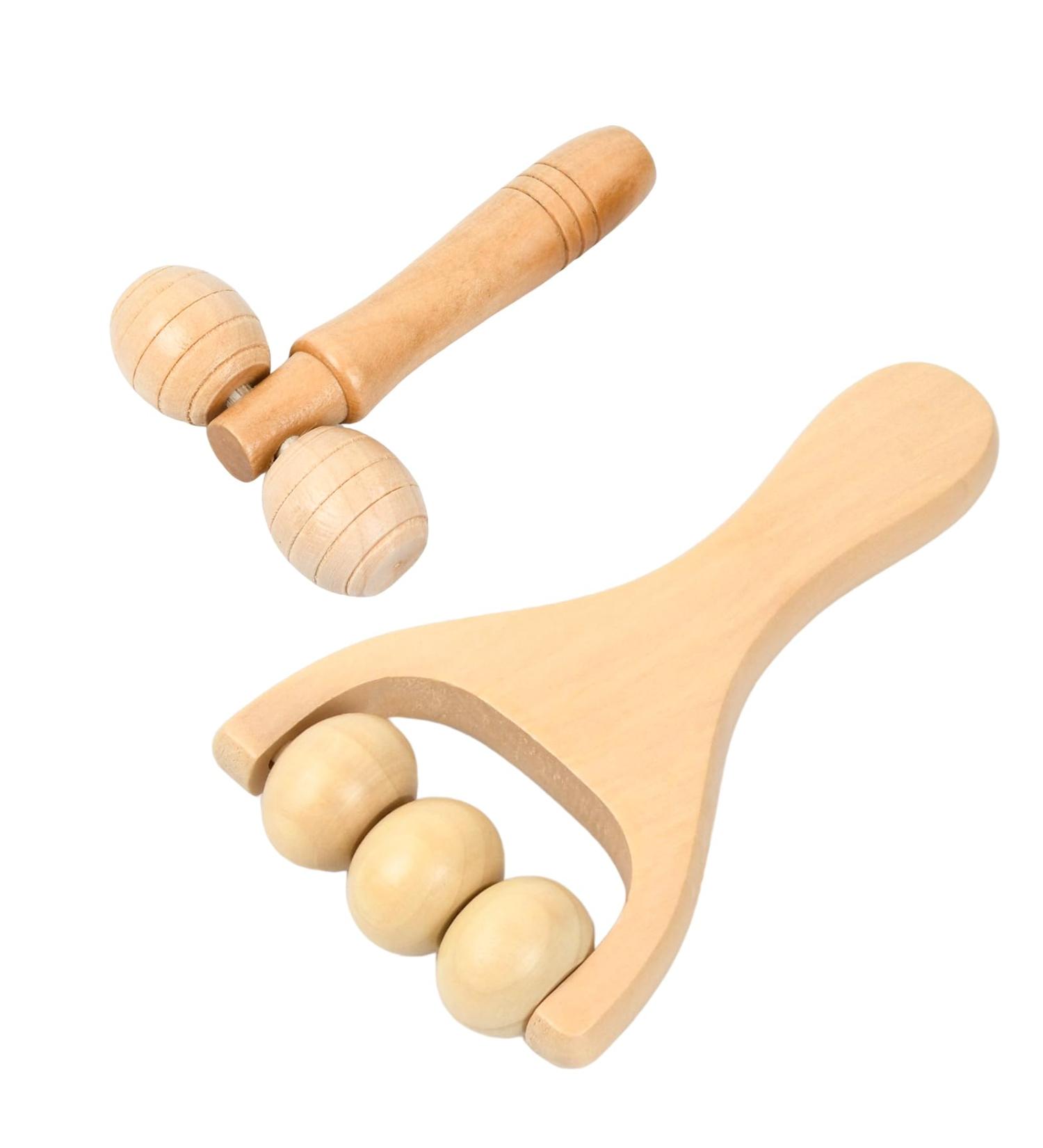 Premium Rapidbok Wooden Massage Roller Set - 2pcs Face & Body Roller for Muscle Relaxation & Gua Sha Massage - Buy Online on GoSupps.com