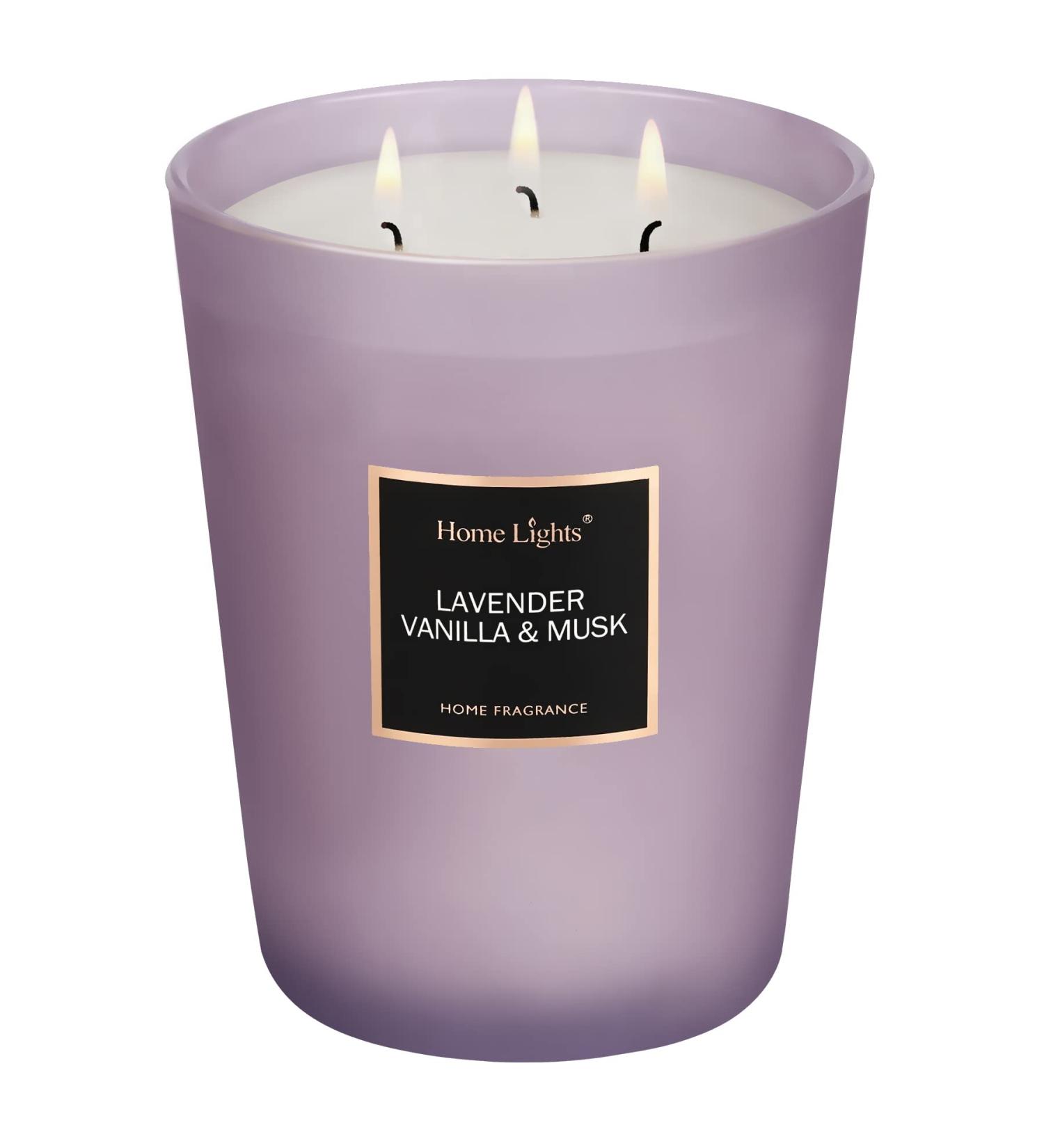 HomeLights Lavender Vanilla & Musk Soy Aromatherapy Candle 33.3 oz - Long-Lasting, Highly Scented, Smokeless | 130 hrs Burn Time | 3 Cotton Wicks | Perfect Candle Gift for Women & Men - Buy Online on GoSupps.com
