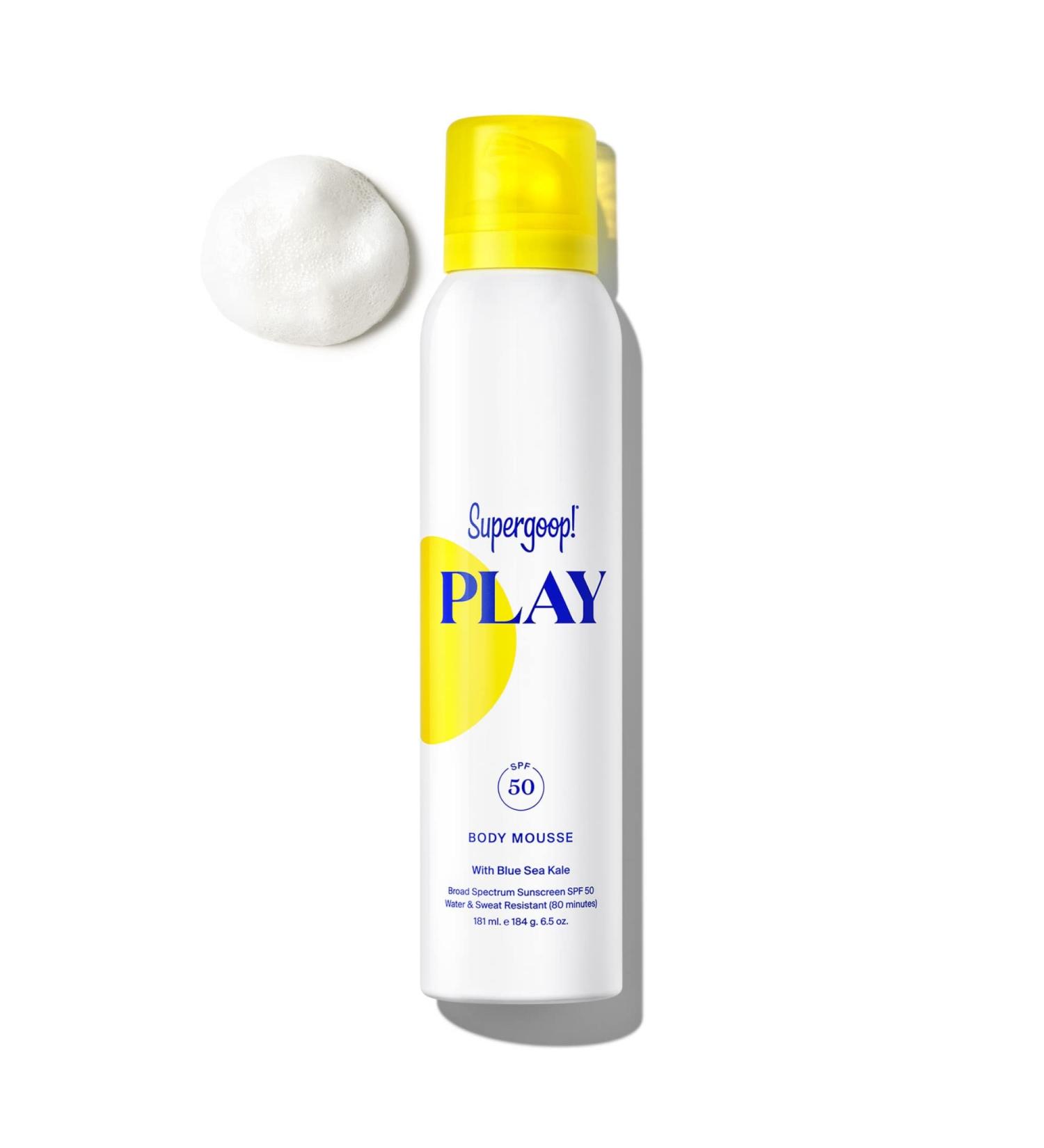 Supergoop! PLAY Body Mousse SPF 50 - Broad Spectrum Whipped Sunscreen for Sensitive Skin | 6.5 oz | Fun & Easy Application for Active Days - Buy Online on GoSupps.com
